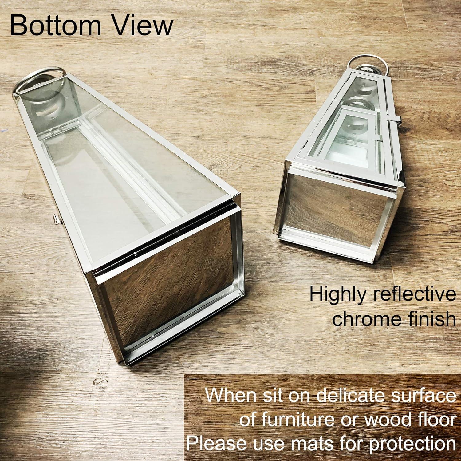 Allgala 3-PC Set Jumbo Luxury Modern Indoor/Outdoor Hurricane Candle Lantern Set With Chrome Plated Structure and Tempered Glass-Taper Black-HD88023