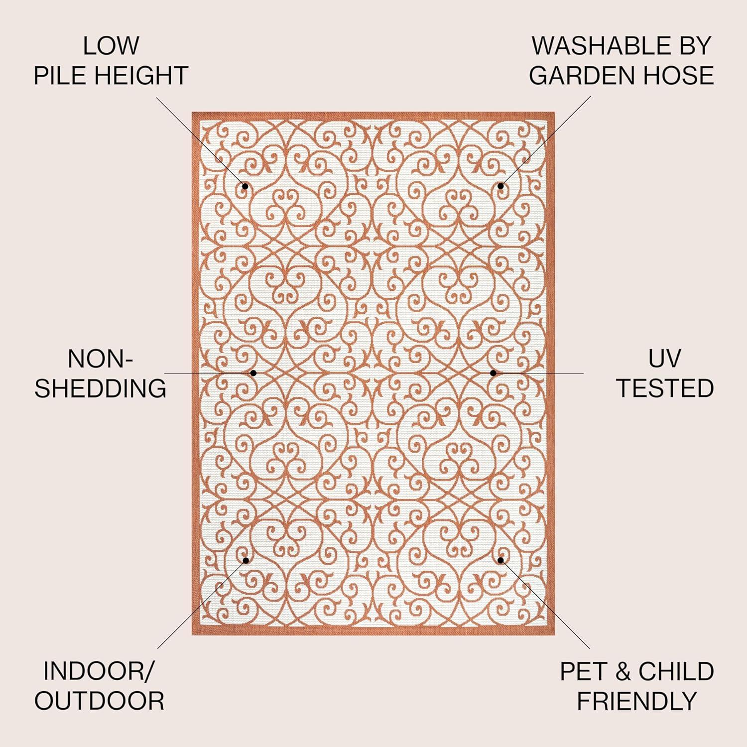 4' x 6' Madrid Vintage Filigree Textured Weave Indoor/Outdoor Area Rug, Cream/Orange - JONATHAN Y