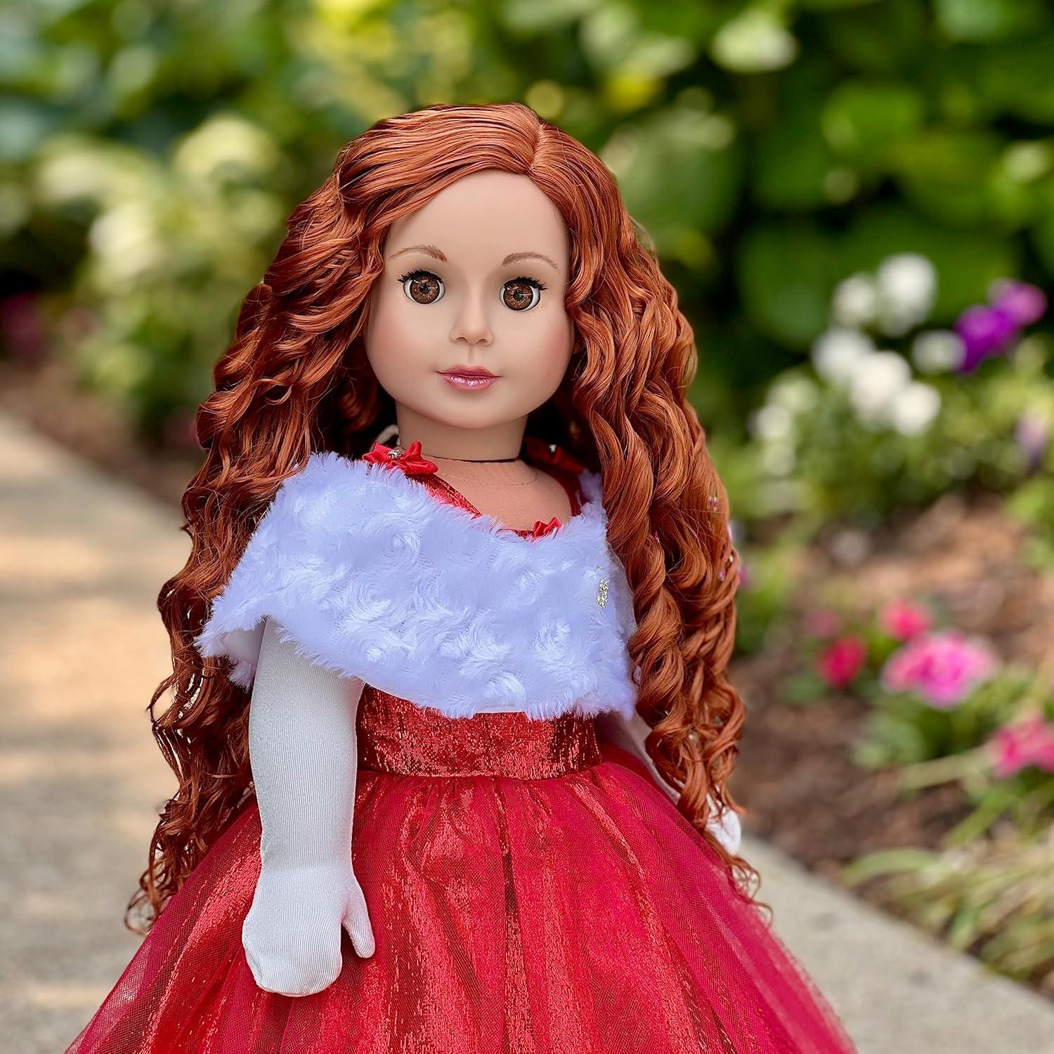 Red Gown with White Faux Fur Stole and Gloves for 18" Dolls