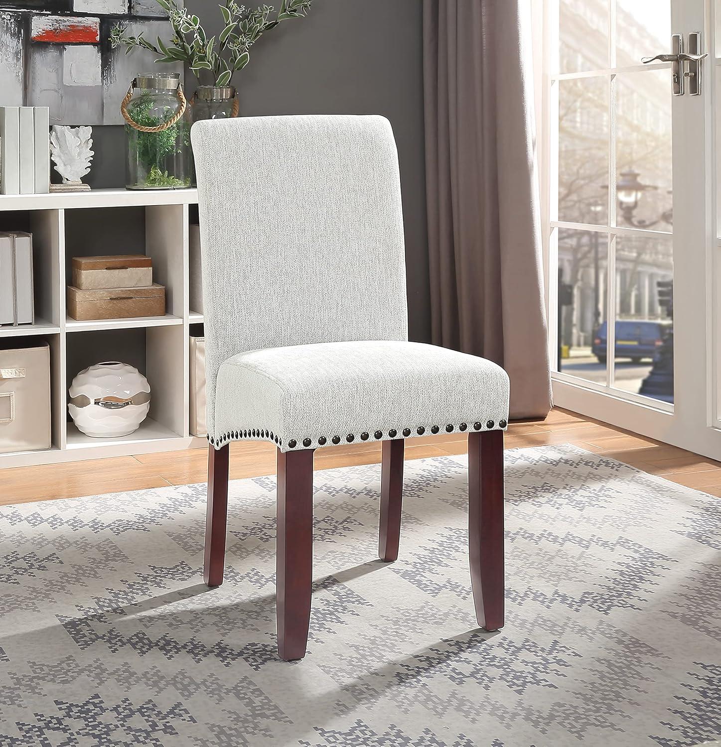 Smoke Ash Upholstered Parsons Side Chair with Nailhead Trim