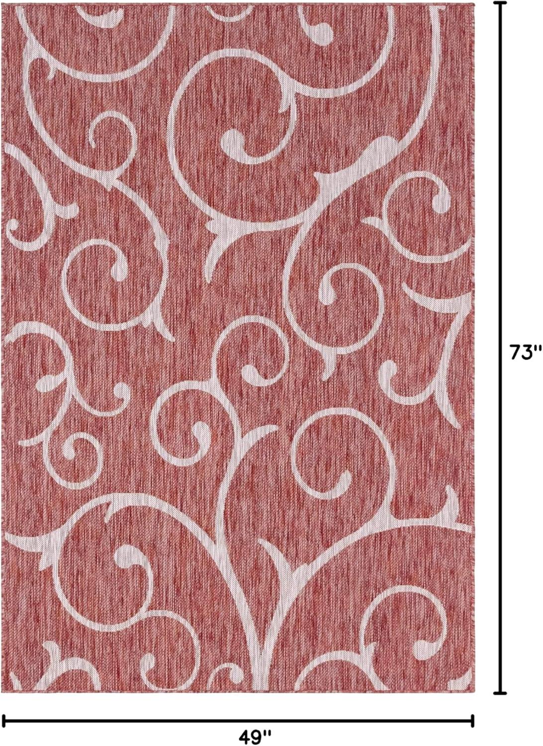 Unique Loom Outdoor Botanical Collection Area Rug - Curl (4' 1" x 6' 1" Rectangle Rust Red/Ivory)