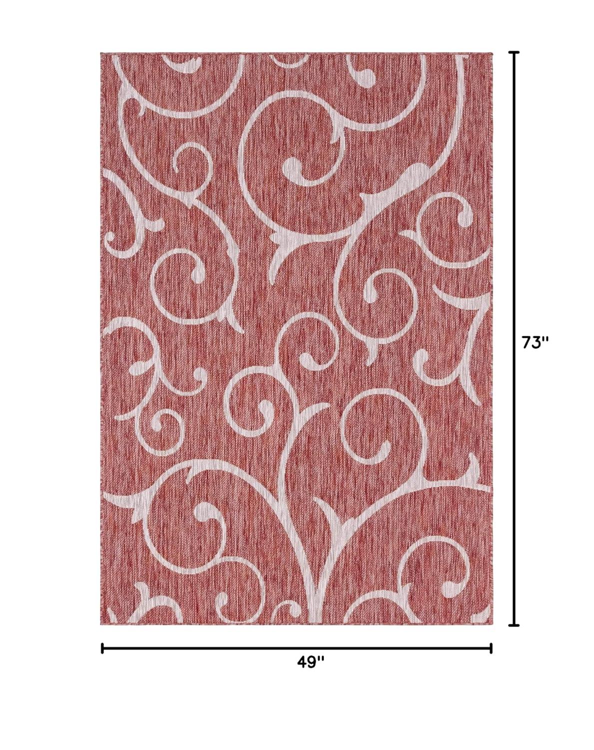 Unique Loom 4' 1 x 6' 1 Rectangle Indoor/Outdoor Botanical Rust Red Area Rug