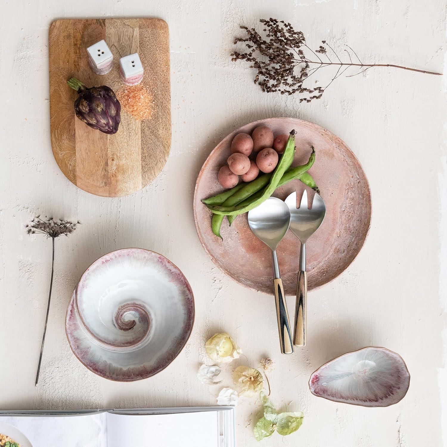 Handmade Coastal Pattern Stoneware Salad Bowl, White and Berry