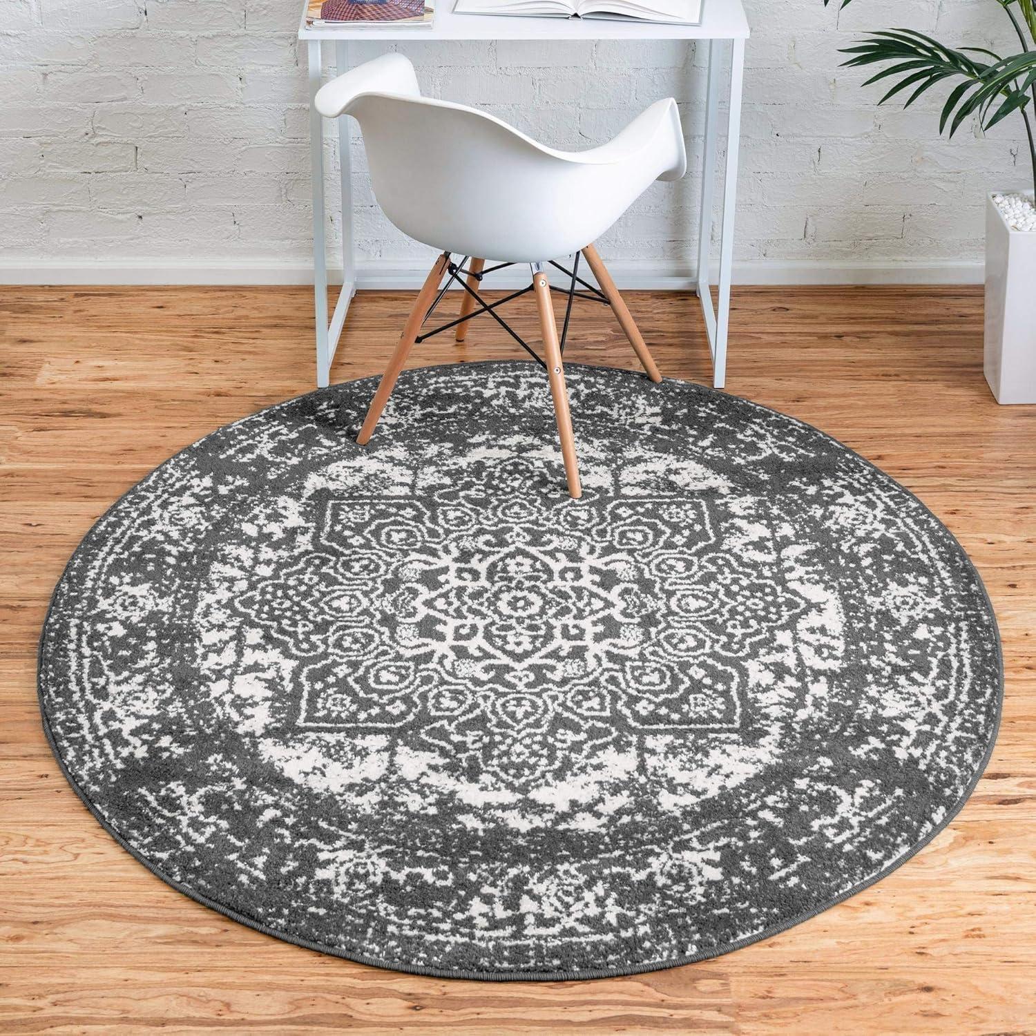 Unique Loom 5' 3 x 5' 3 Round Dark Gray Richmond Medallion Area Rug