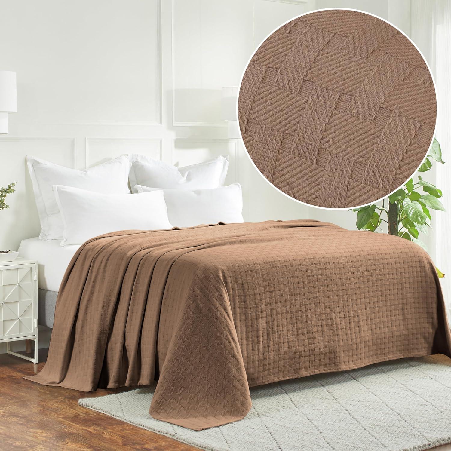 Twin Taupe Cotton Basketweave All-Season Blanket