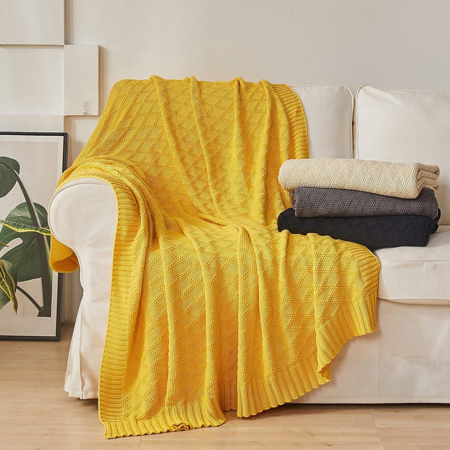 Longhui bedding Cotton Cable Green Knit Throw Blanket for Couch Chairs Bed Beach, Home Decorative Throws Blankets, 50 x 60 Inch, 2.2lb