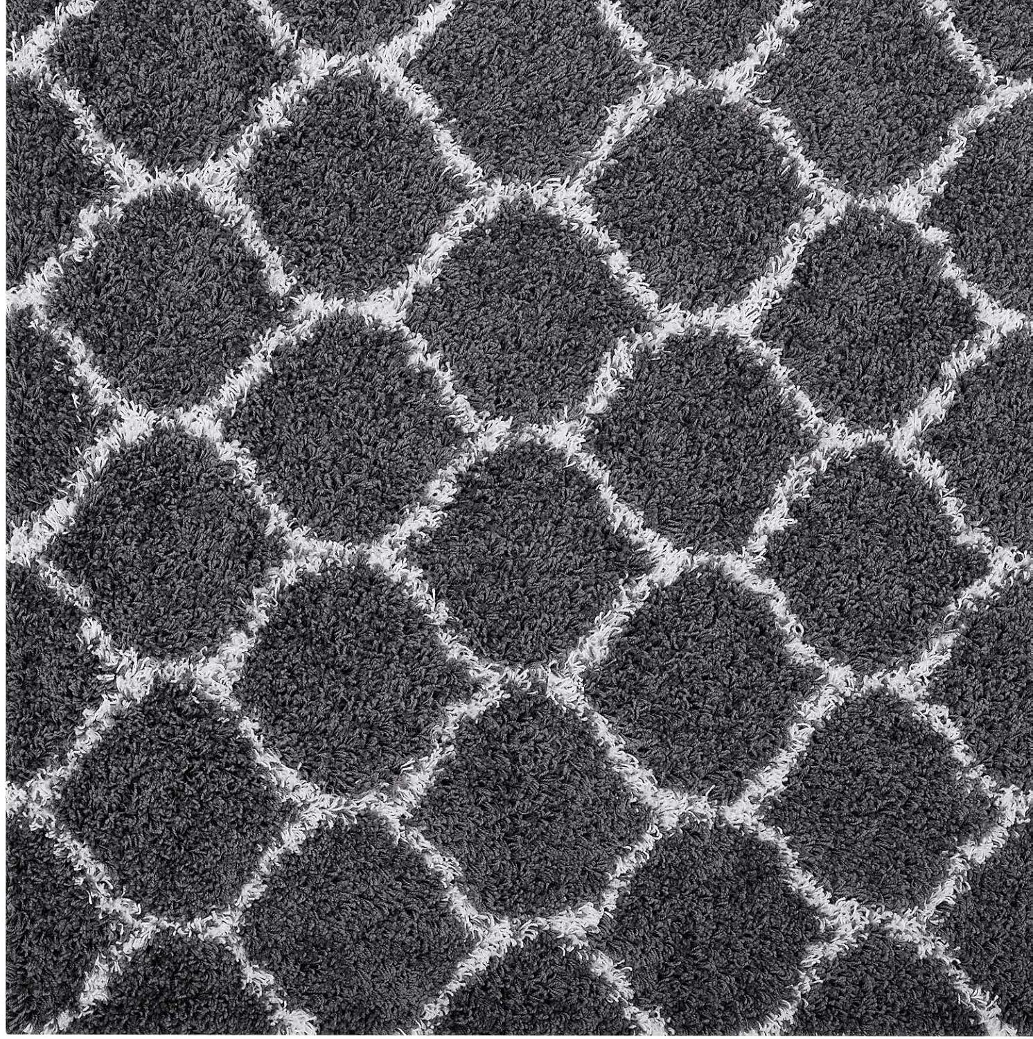 Modway Solvea 5' x 8' Moroccan Trellis Shag Area Rug in Gray and Ivory