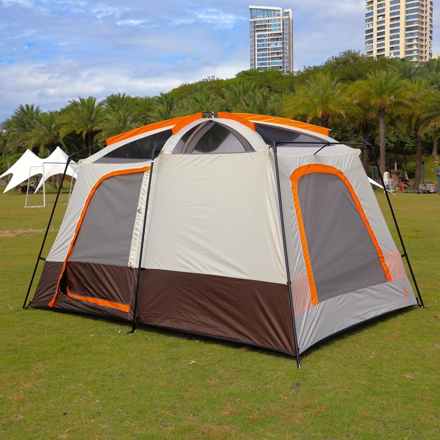 Large Gray and Orange Waterproof 6-Person Cabin Tent