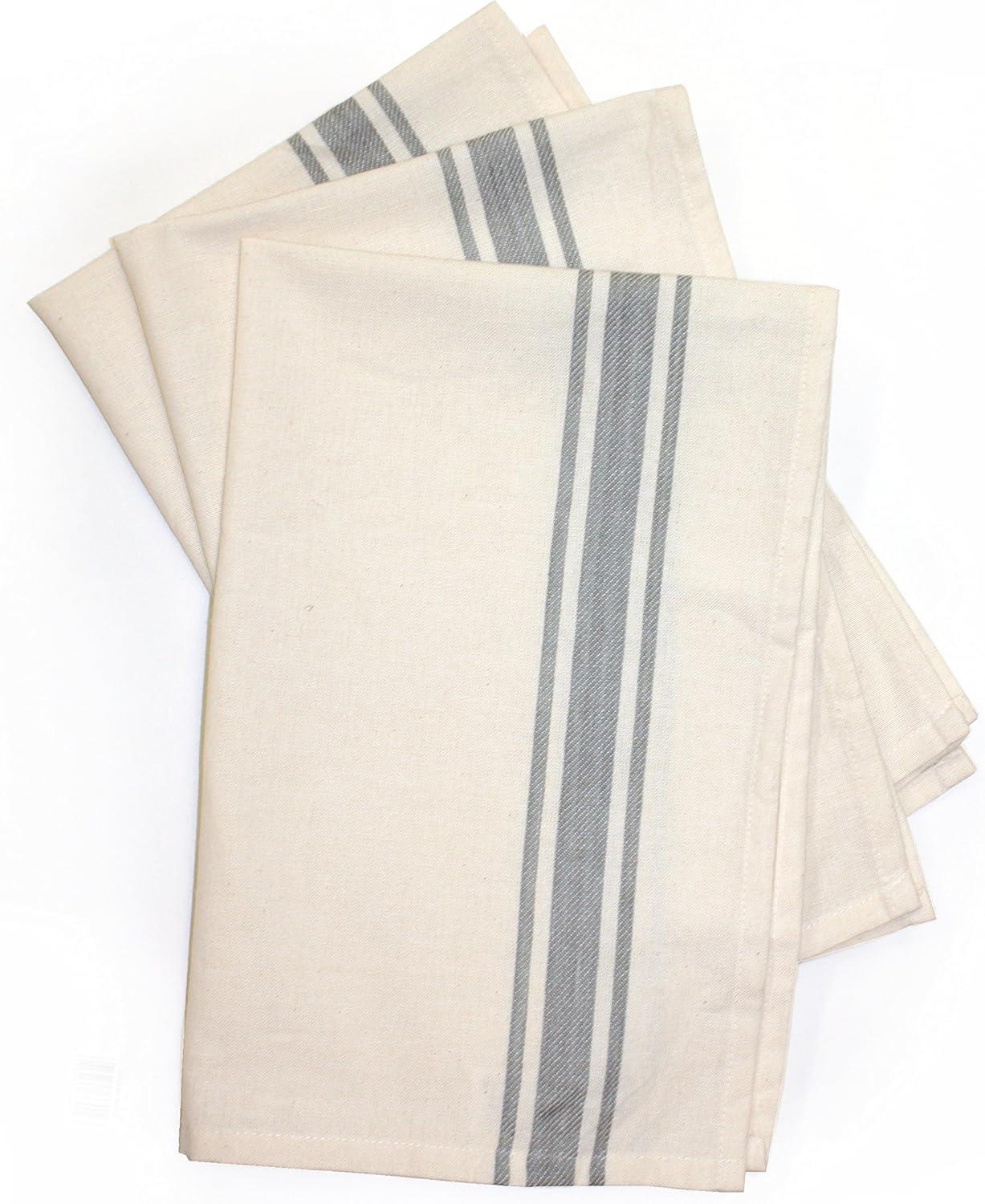 Retro Gray Stripe Cotton Kitchen Dish Towels Set of 3