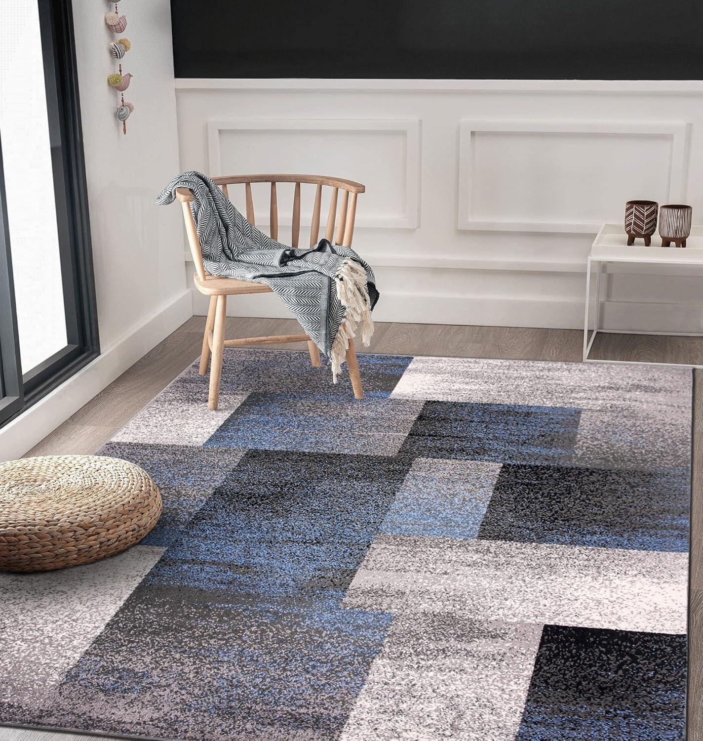 World Rug Gallery Contemporary Modern Geometric Boxes Area Rug - Blue 3'3" x 5'