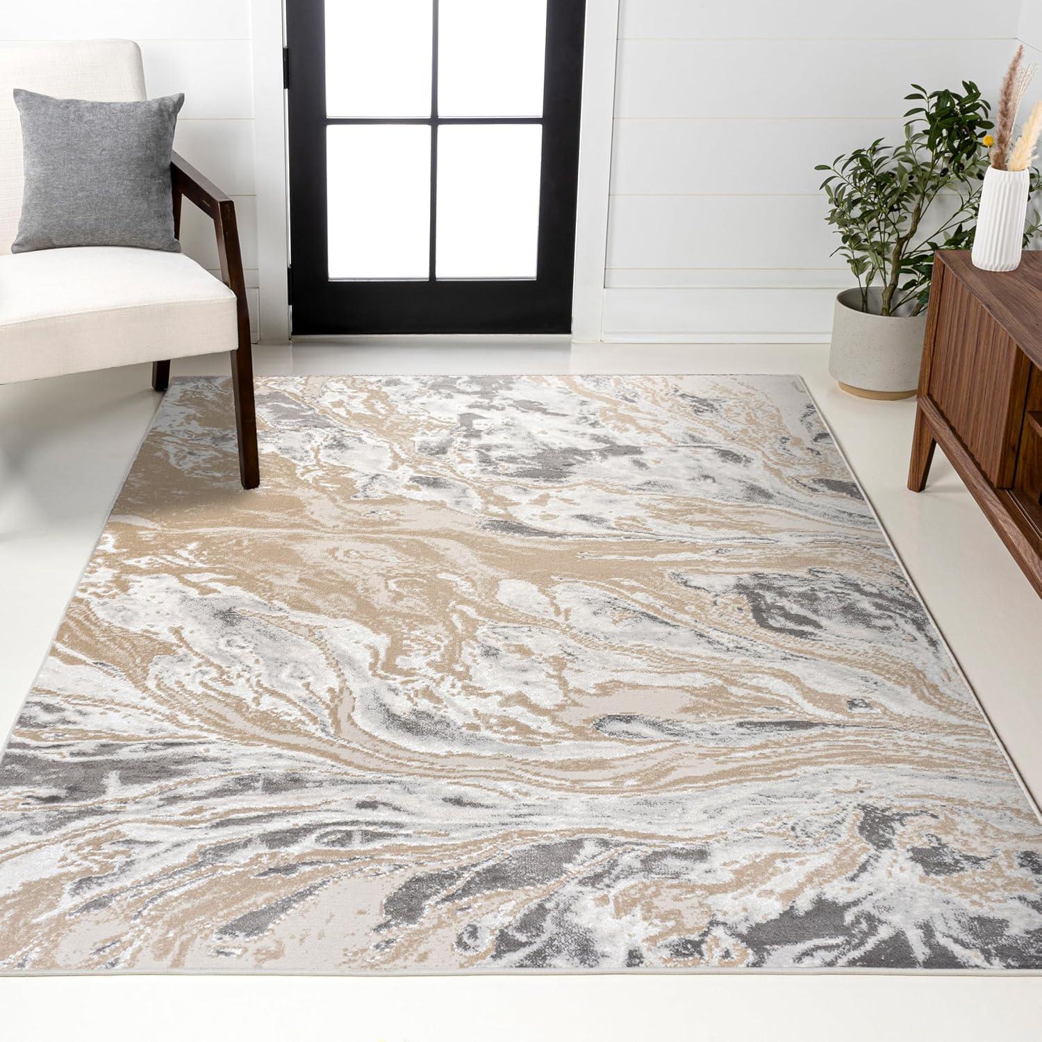JONATHAN Y Swirl Marbled Abstract Beige/Ivory 5 ft. x 8 ft. Area Rug