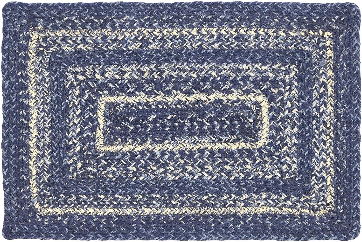 VHC Brands Mantel Individual de Mesa Great Falls Azul, Azul Blanco, Mezcla de Yute, Rectangular, 10x15 Pulgadas
