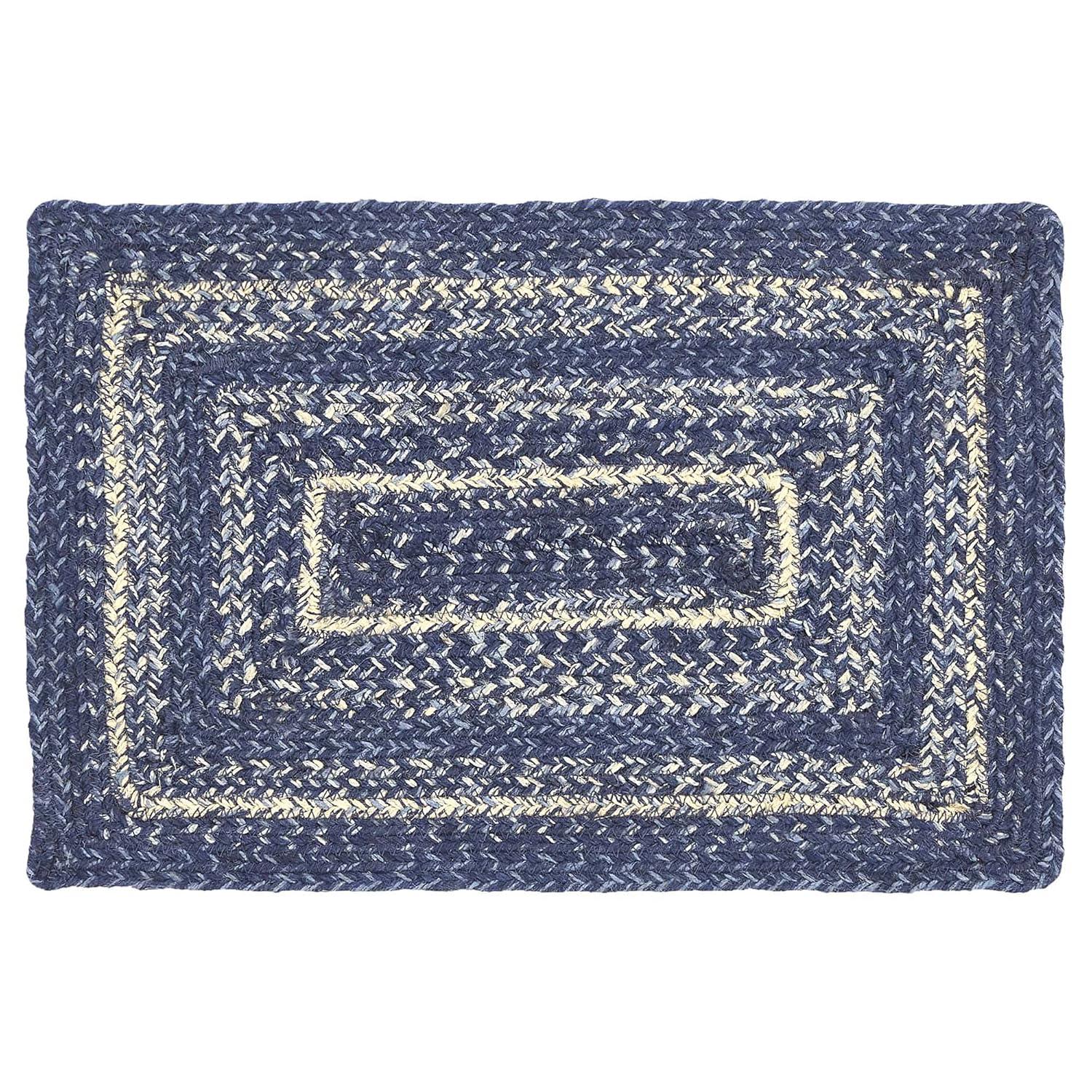 VHC Brands Mantel Individual de Mesa Great Falls Azul, Azul Blanco, Mezcla de Yute, Rectangular, 10x15 Pulgadas
