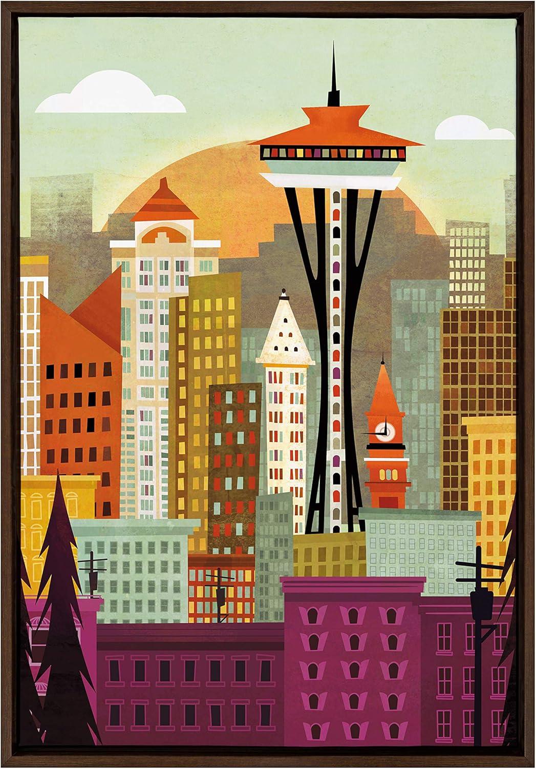 Kate and Laurel Sylvie Seattle Skyline Framed Canvas Art Print, 23" x 33", byAmber Leaders