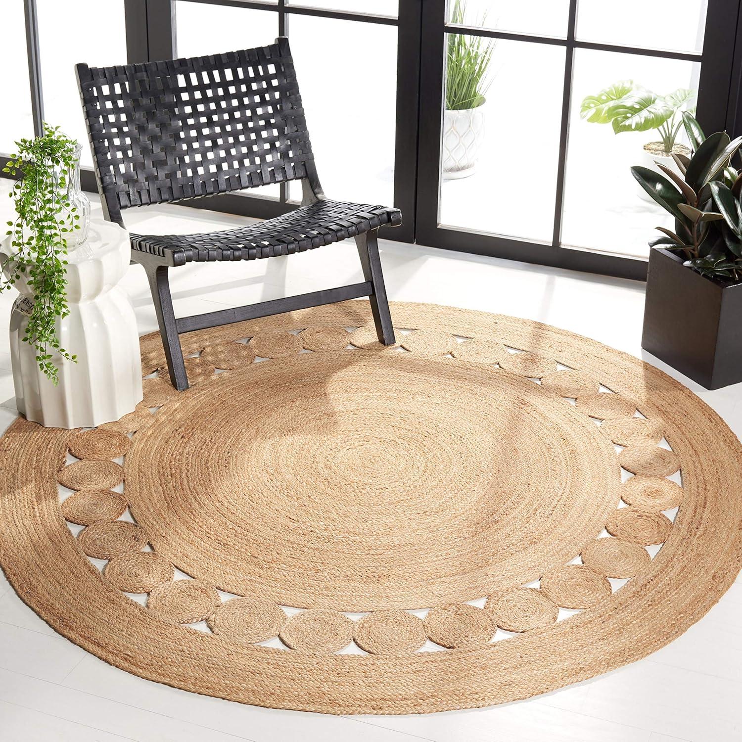 Handwoven Natural Jute 3' Round Non-Slip Area Rug