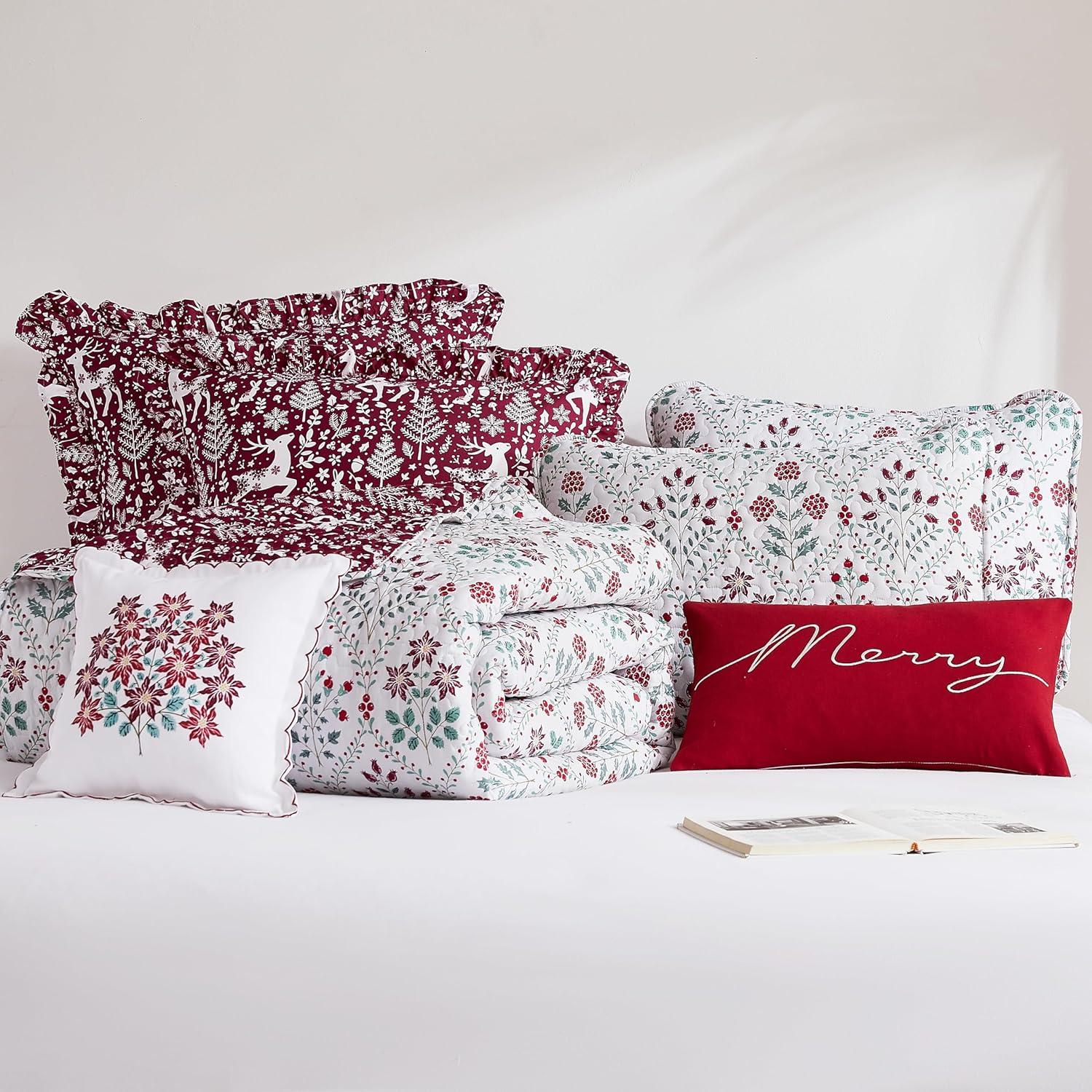 Twin Red and Cream Reversible Microfiber Christmas Bedding Set