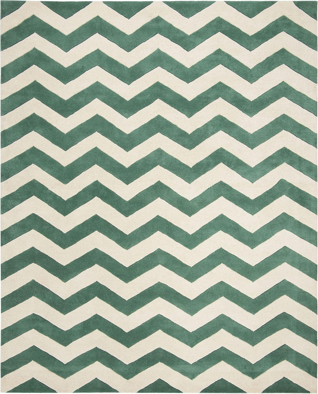 SAFAVIEH Chatham Jake Zigzag Stripes Wool Area Rug, Teal/Ivory, 8' x 10'