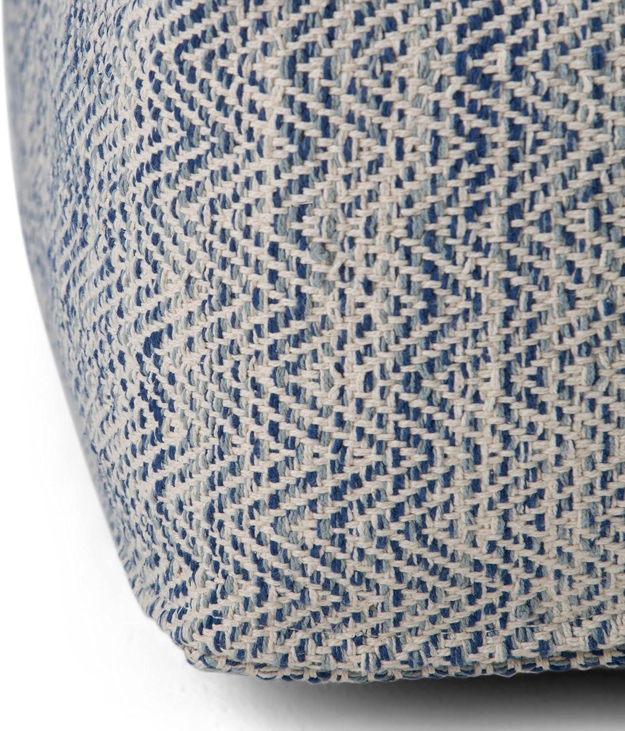 Simpli Home Nate Square Pouf in Patterned Denim Melange Cotton