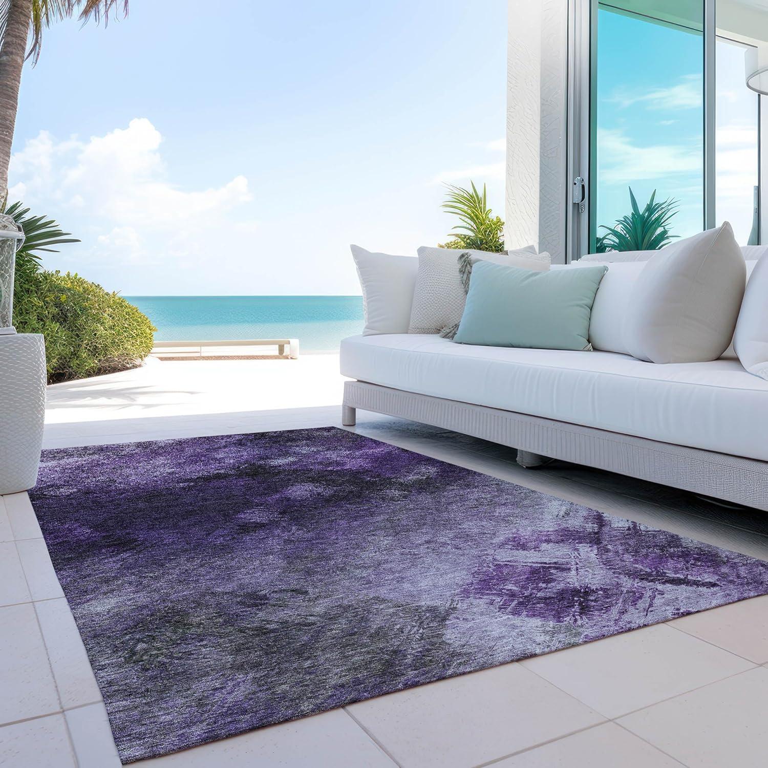 Purple Flat Woven Rectangular Synthetic Area Rug