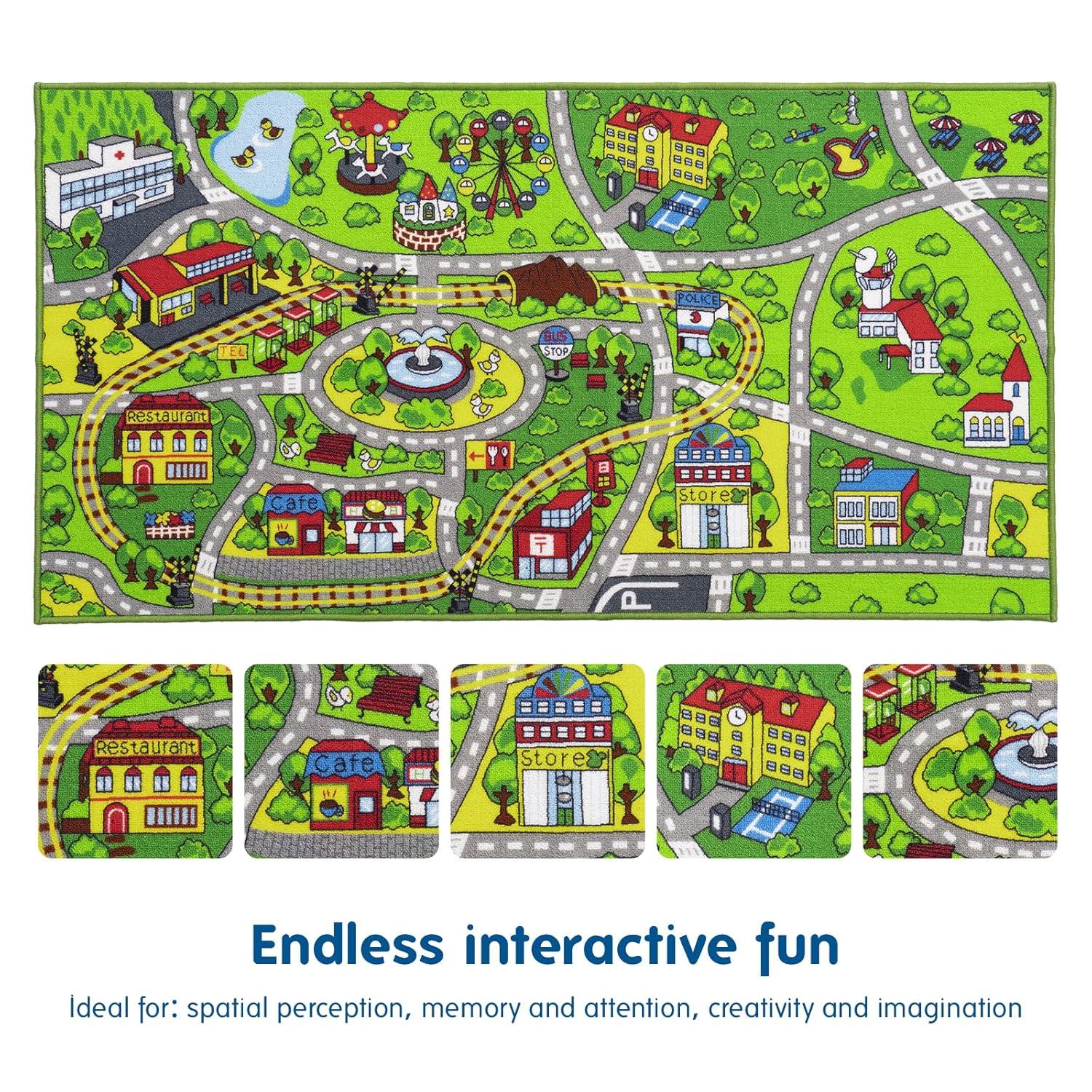 Booooom Jackson Car Rug Kids Car Carpet Playmat Rug 60"x32",Train Rug,Car Mat for Kids Toy Cars,City Kids Rug Play Mat,Non Slip Kids Rug for Playroom Bedroom Boys,Children Play Area Rug Cars,Road Rug