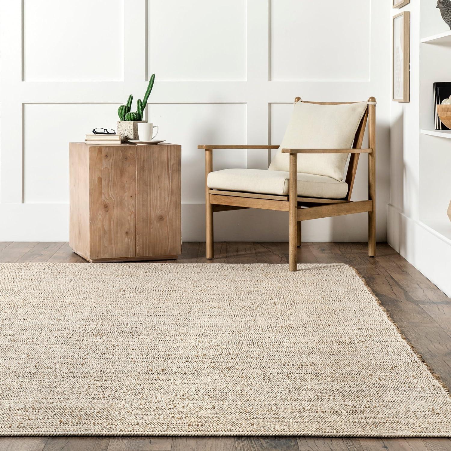 Nuloom 9x12 Elfriede Jute & Cotton Hand Woven Indoor Area Rug, Natural, Solid Rustic Farmhouse Style Natural Fiber Bedroom, Living Room,