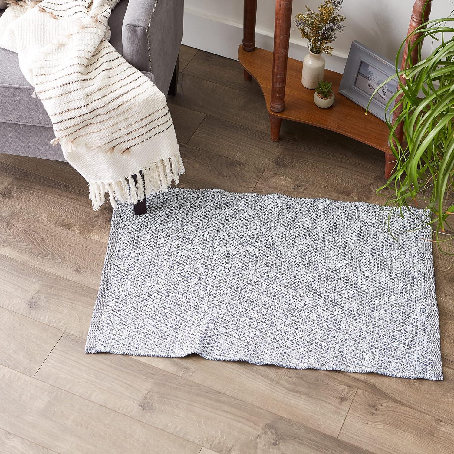 Stonewash Blue Diamond Handwoven Recycled Yarn Rug 2x3 Ft