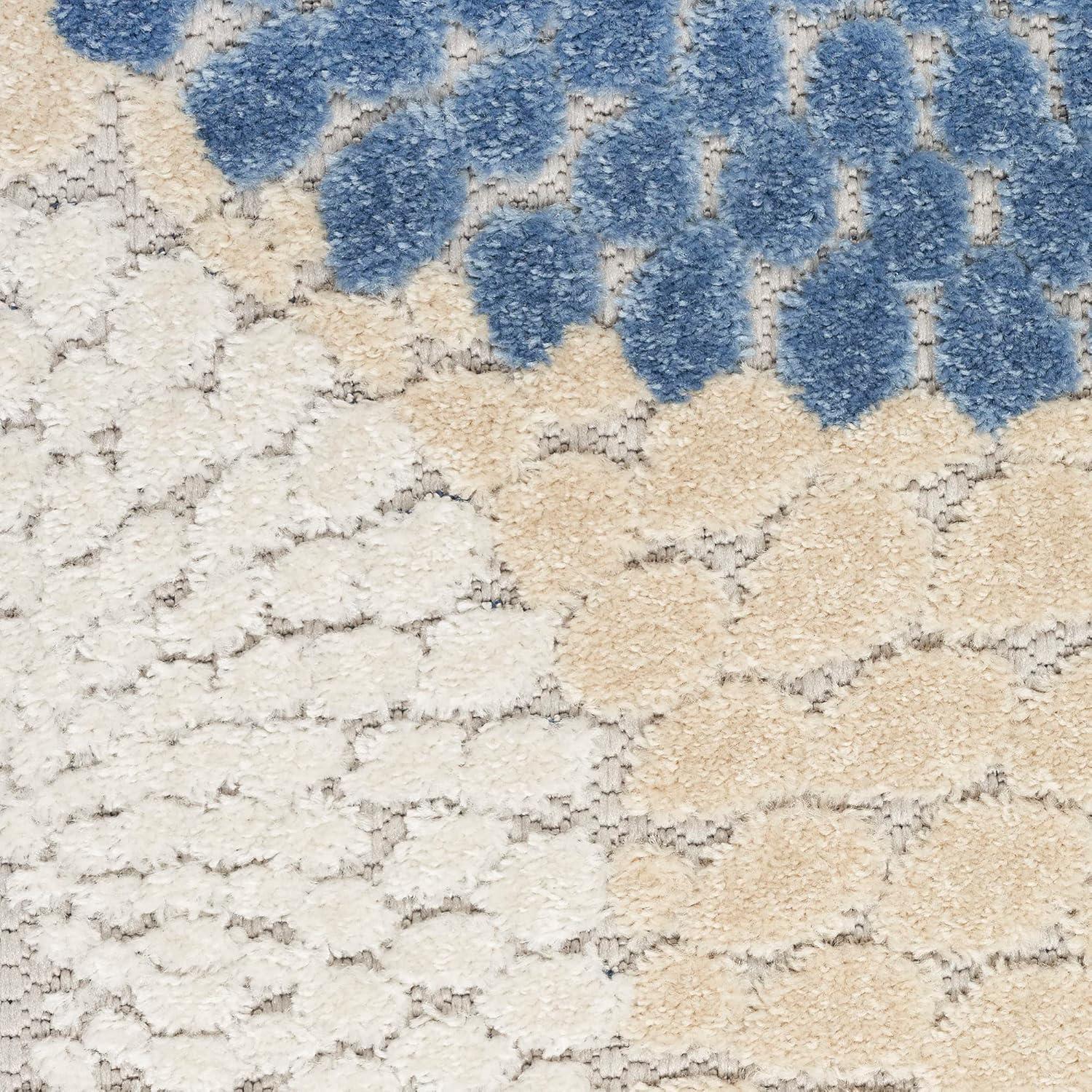 Nourison Aloha Bold Geometric Flatweave High-Low Indoor Outdoor Area Rug Blue/Grey 7'10" x 10'6"
