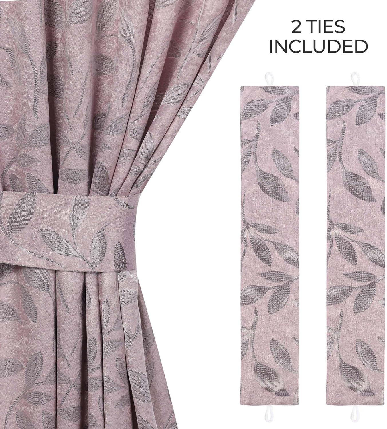 Superior Leaves Blackout Back Tab Curtains, Set of 2, 52" x 63", Blush