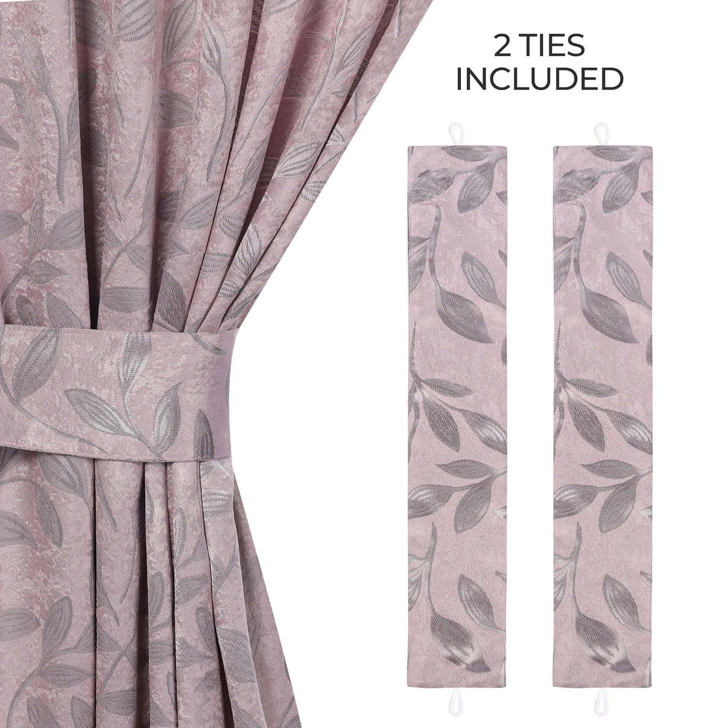 Superior Leaves Blackout Back Tab Curtains, Set of 2, 52" x 63", Blush