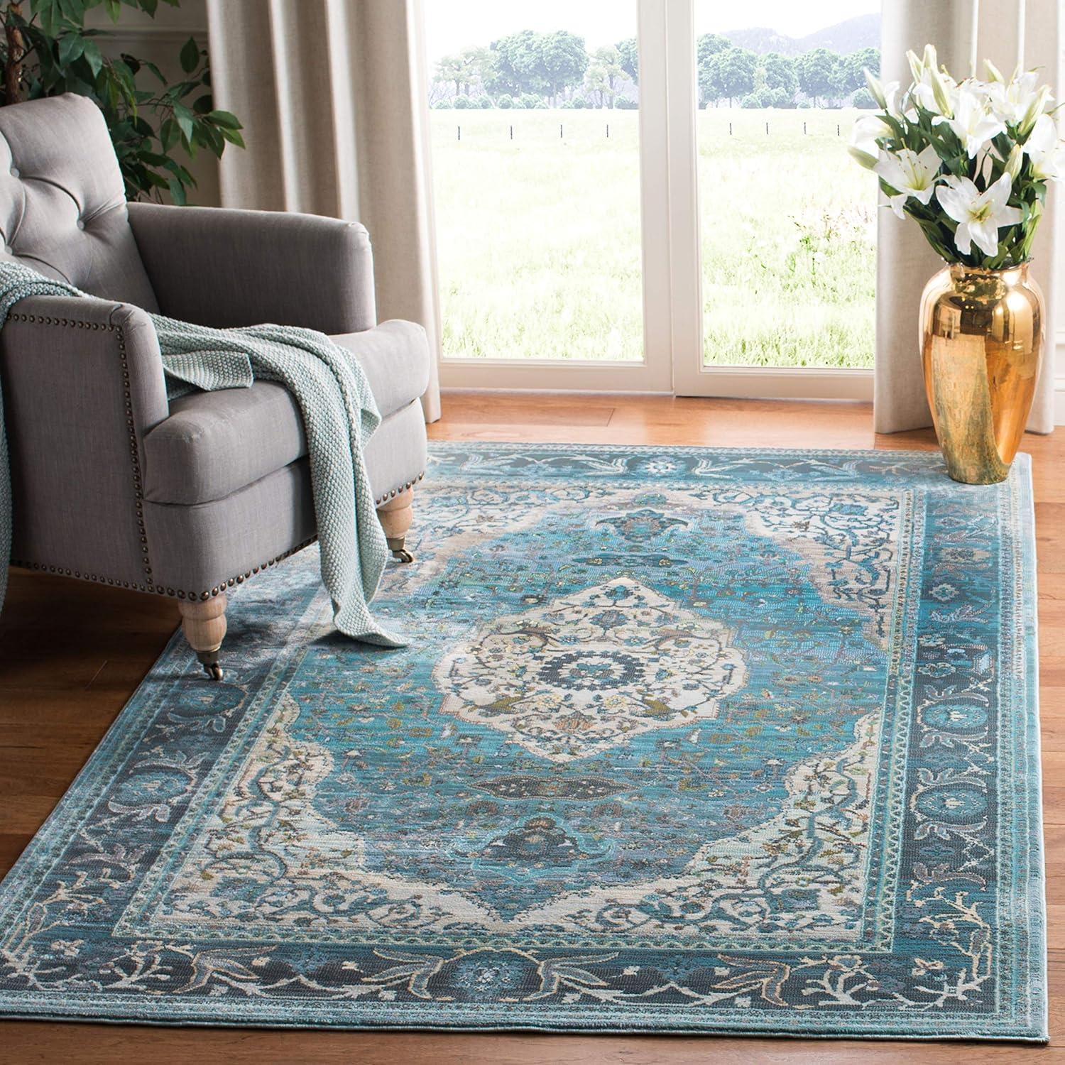 SAFAVIEH Luxor Amadine Floral Bordered Area Rug, Turquoise/Beige, 9' x 12'