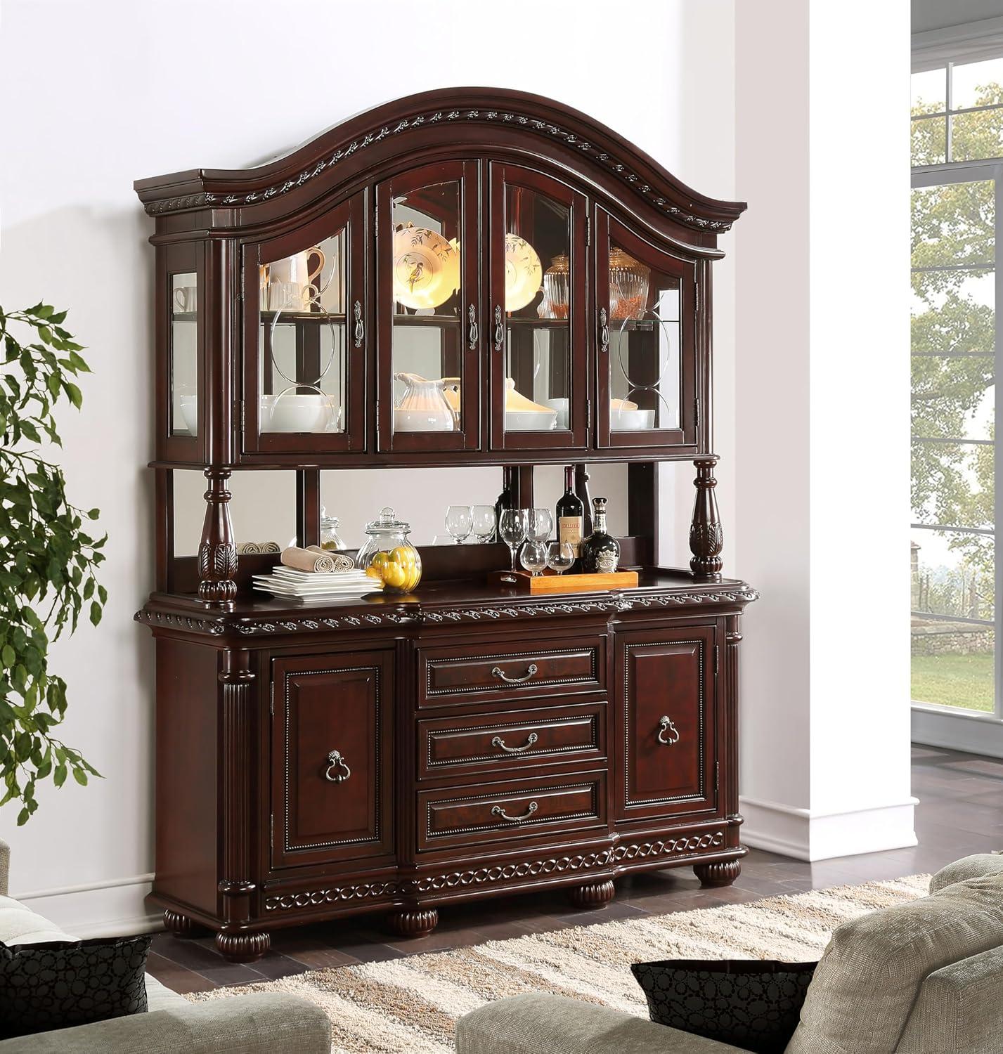 Antoinette Traditional Brown Cherry Mahogany Buffet with 3 Drawers