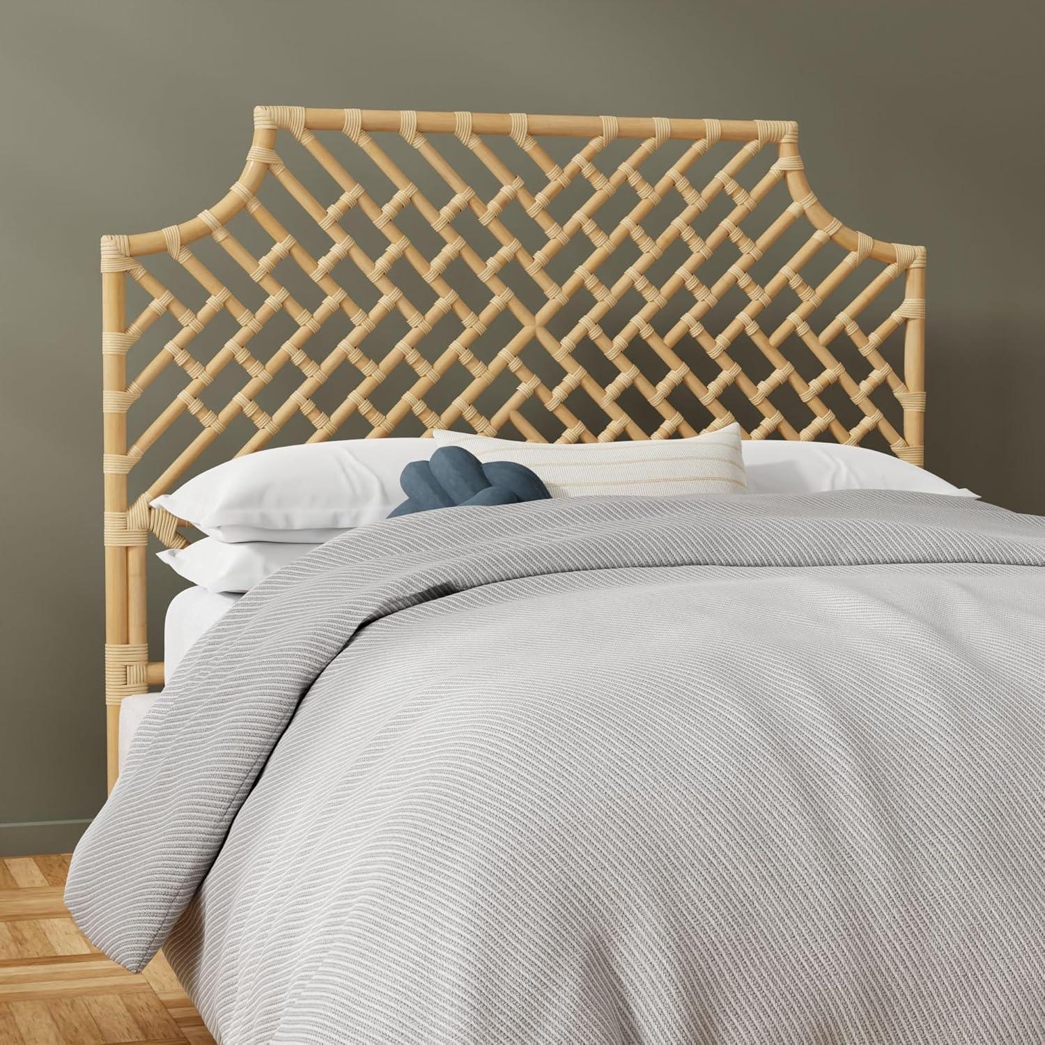 Rattan Chippendale Headboard, California King Size, Antique Brown