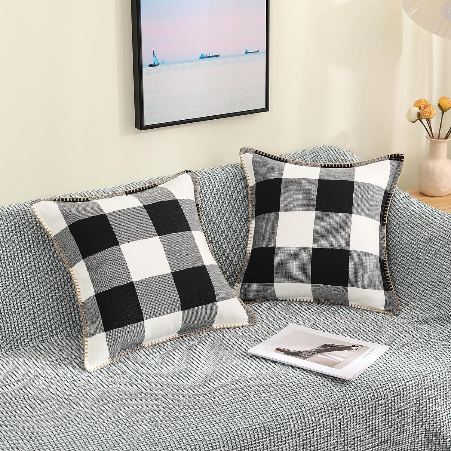 CARRIE HOME Buffalo Plaid Pillow Covers 18x18 Set of 2 Black and White Outdoor Throw Pillows Black Buffalo Check Pillow Covers Farmhouse Decor for Couch Sofa and Bed