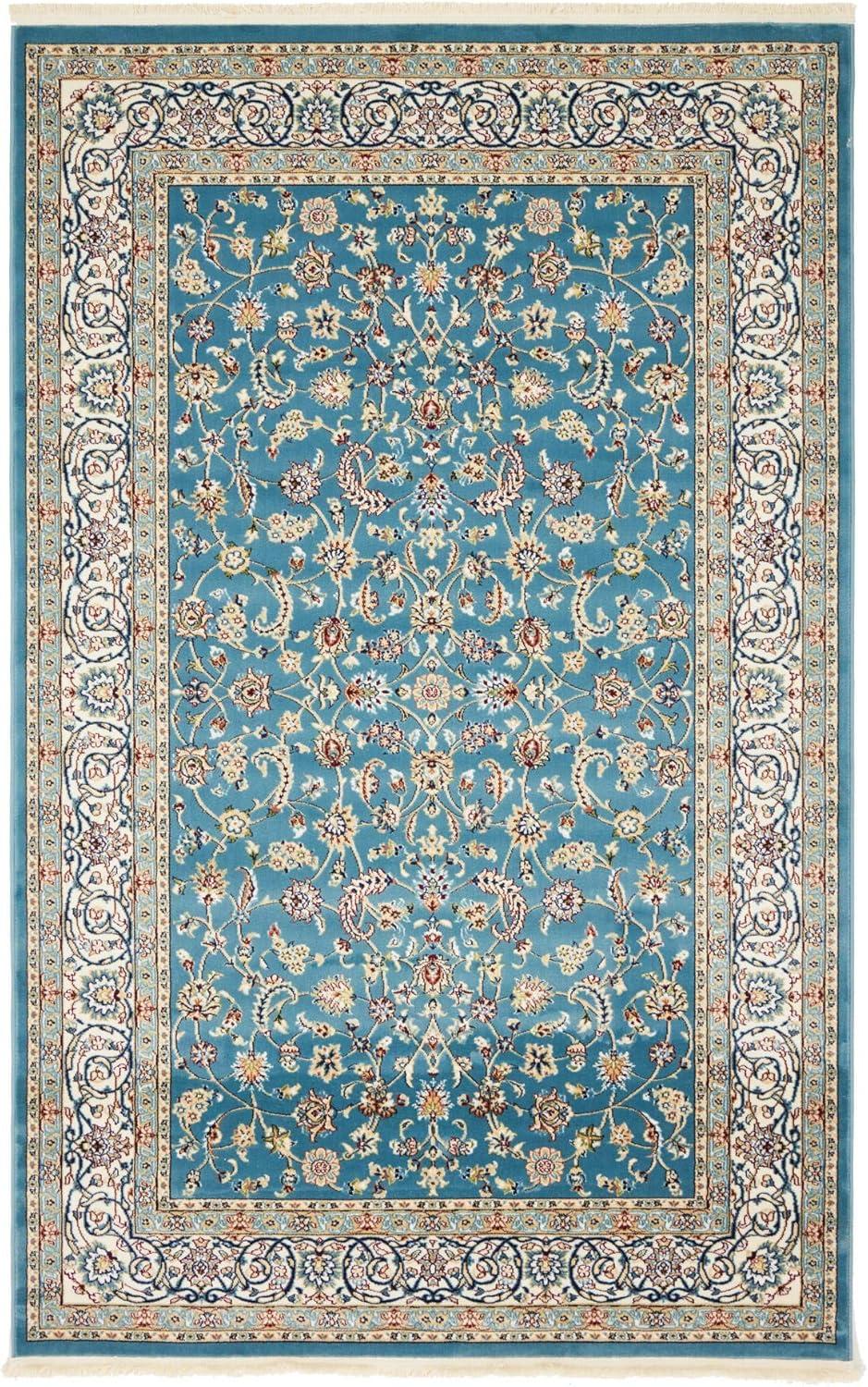 Serenity Blue Medallion 5' x 8' Easy-Care Synthetic Indoor Rug