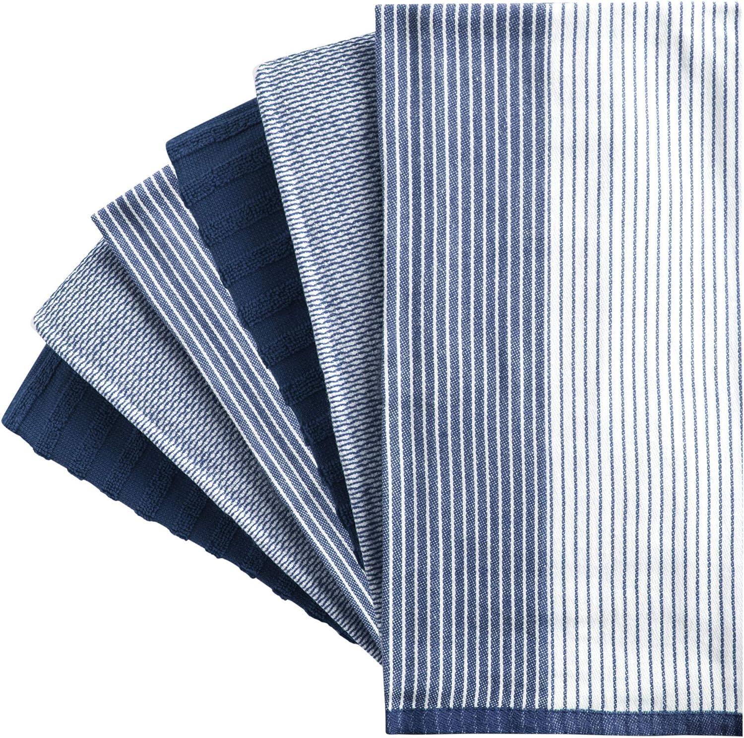 Bumble Premium Kitchen Hand Towels | 100% Cotton 16” x 26” | Absorbent Dish Cloths | 6 Pack (Navy)