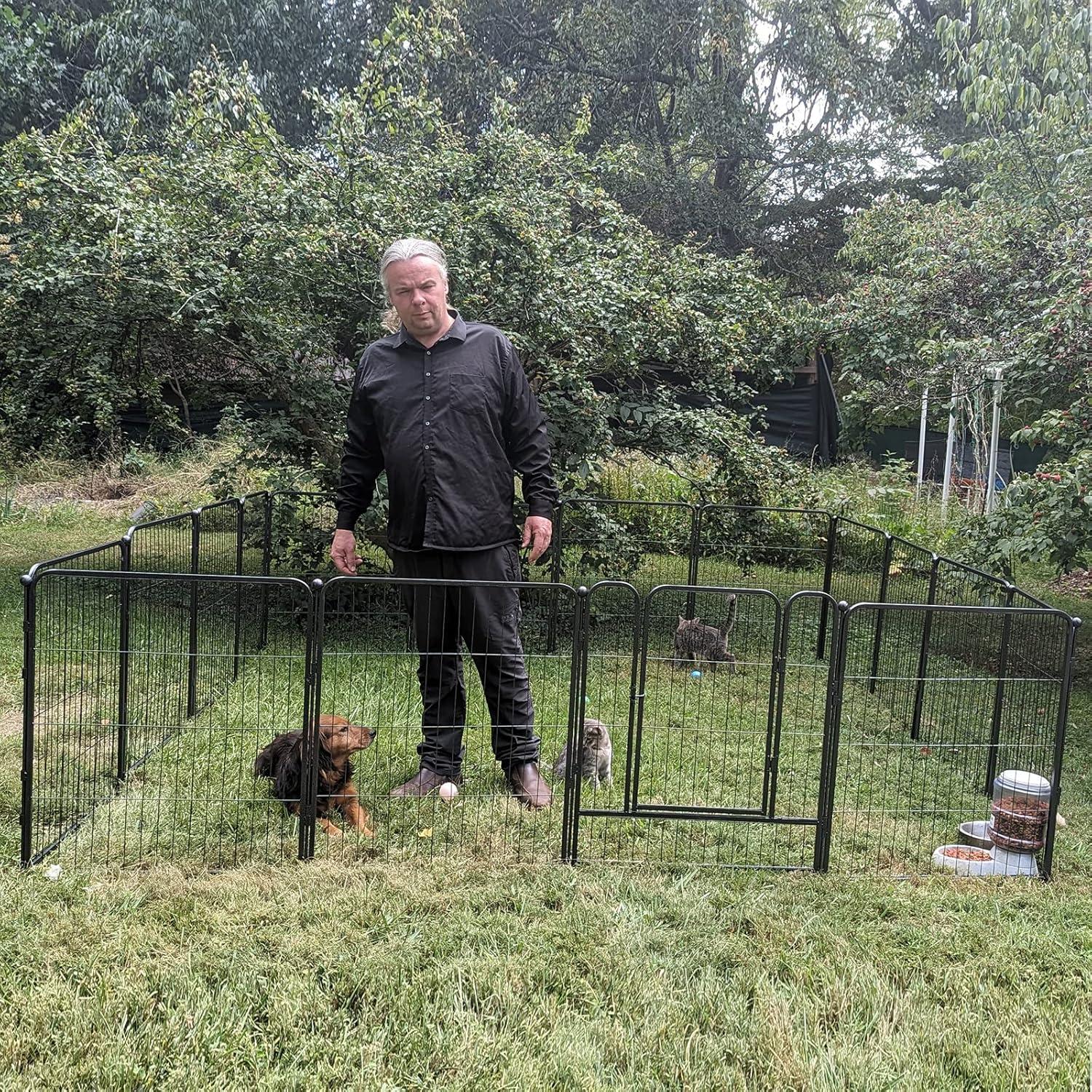 Foldable Black Metal 8-Panel Outdoor Dog Playpen