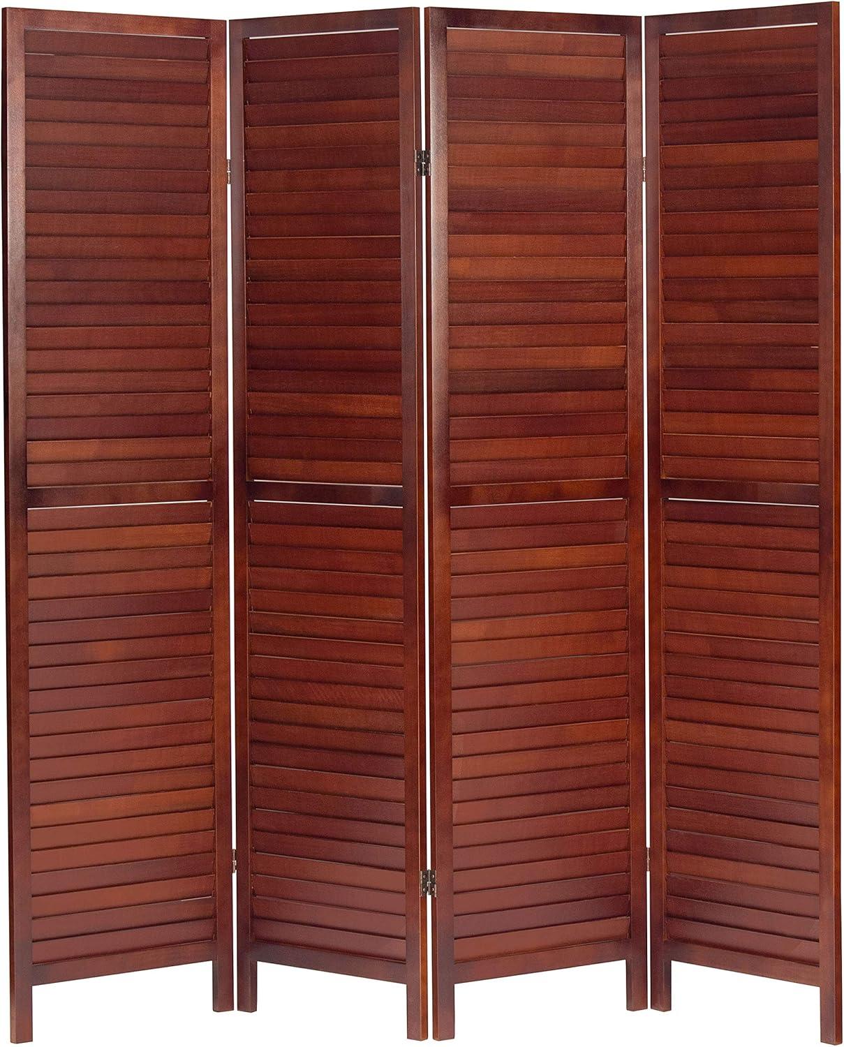 Oriental Furniture 6 ft. Tall Wooden Louvered Room Divider Walnut 4 Panel