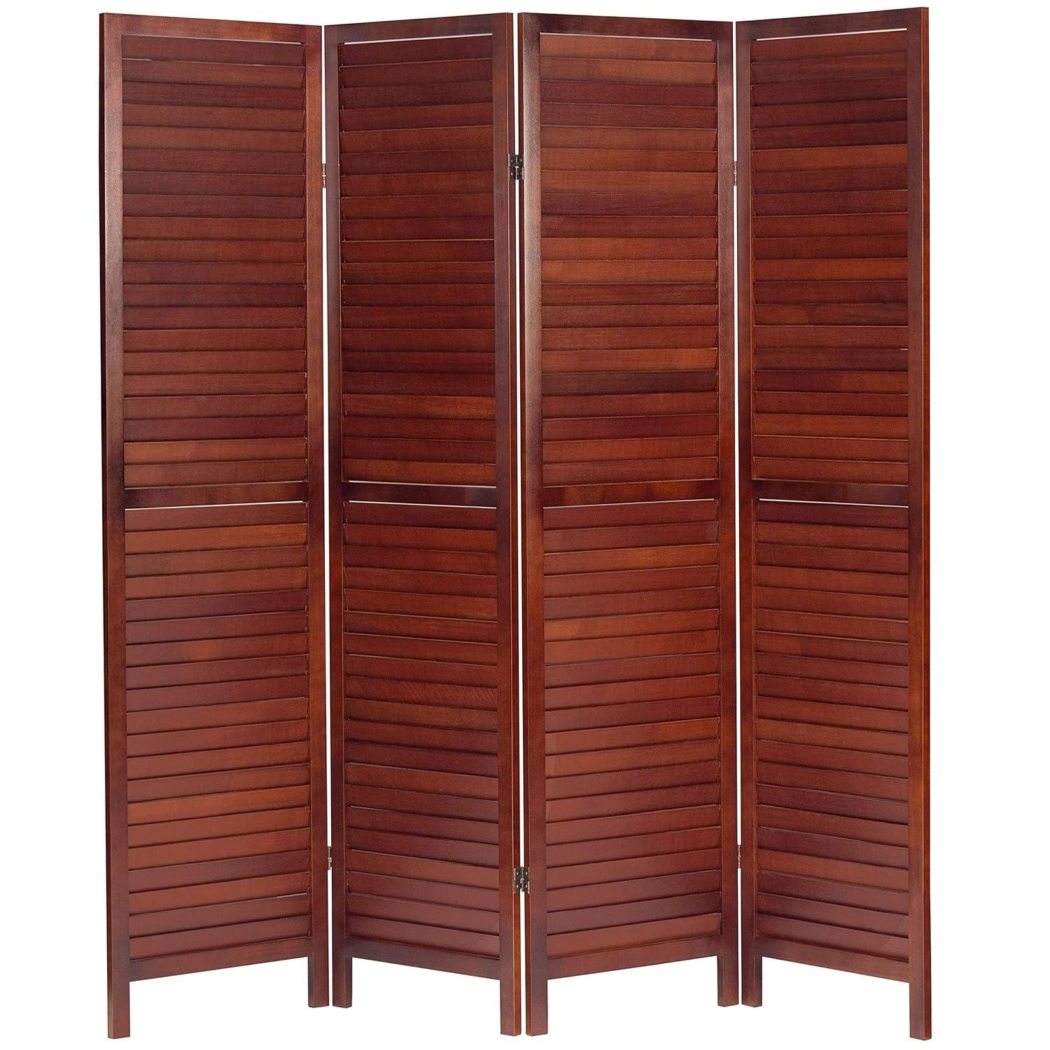 Oriental Furniture 6 ft. Tall Wooden Louvered Room Divider Walnut 4 Panel