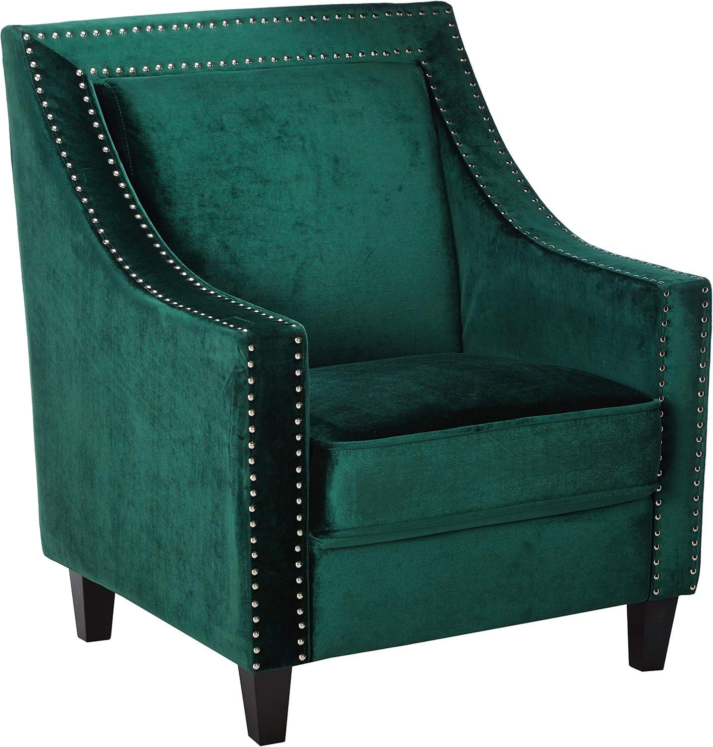 Camren Green Velvet Swoop Arm Accent Chair with Espresso Wood Legs