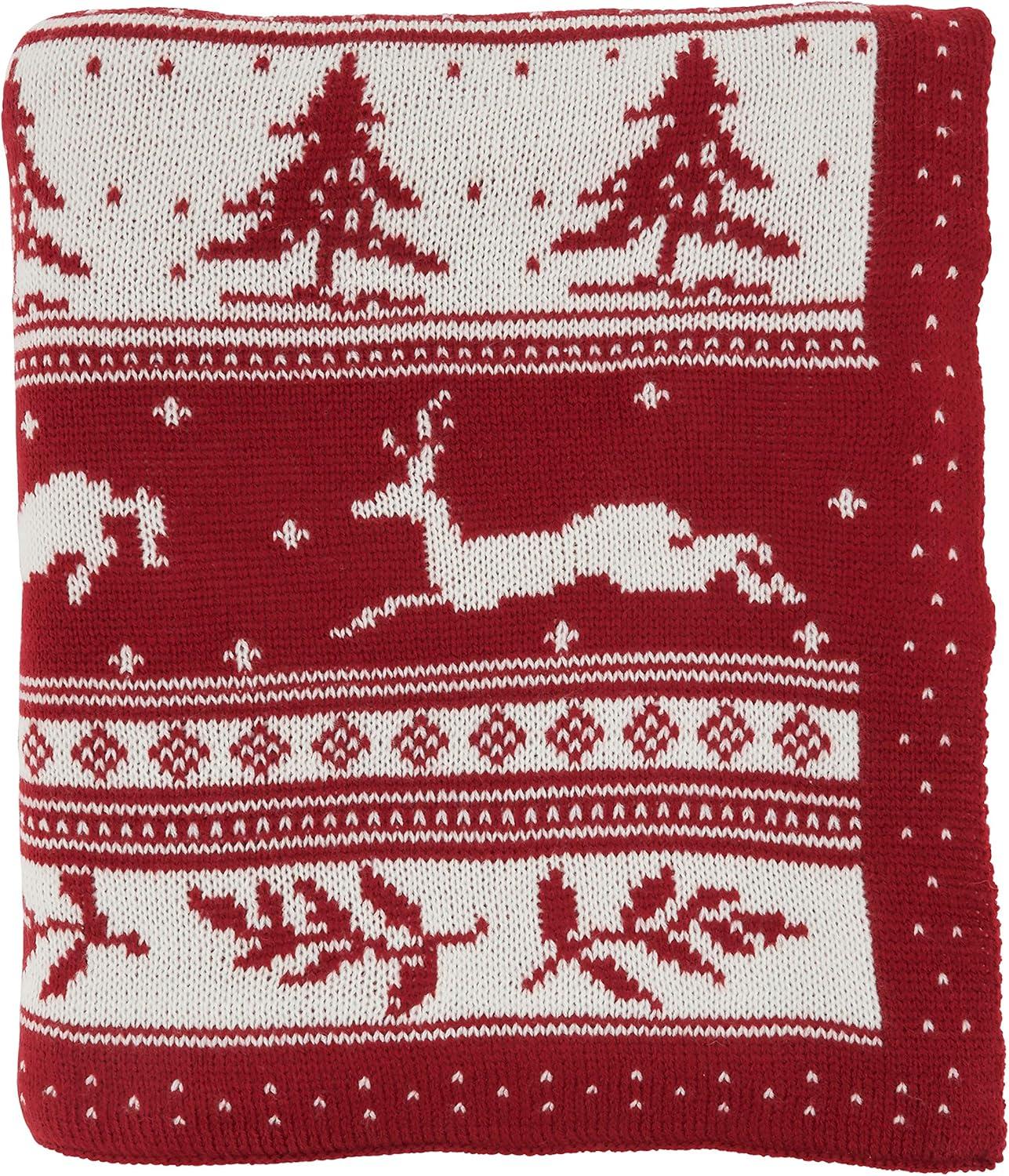 Red and White Christmas Knit Throw Blanket 50" x 60"