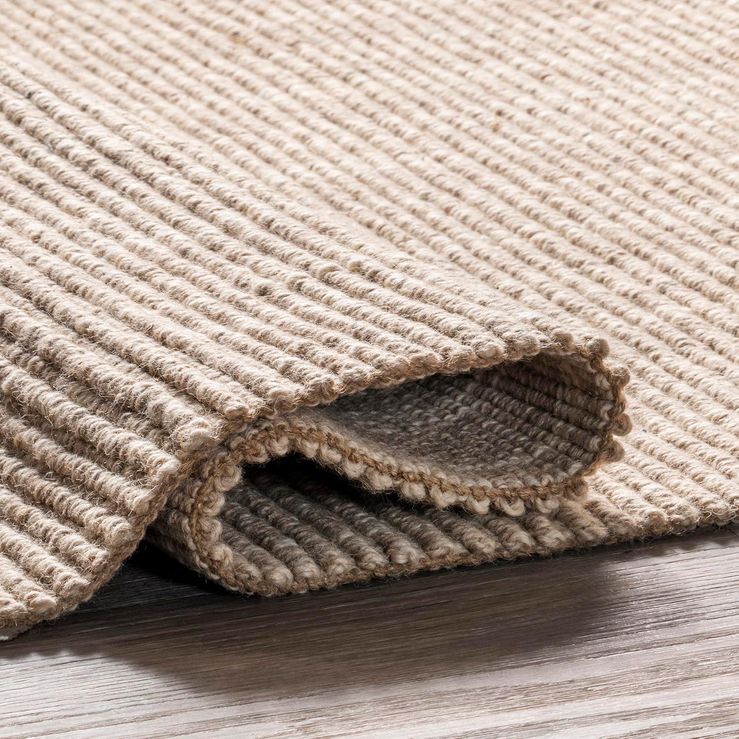 Nuloom Jolinn Striped 5x8 Wool Jute Indoor Area Rug for Dining Room Rug Neutral Rug Living Room Rug Kitchen, Natural/Ivory