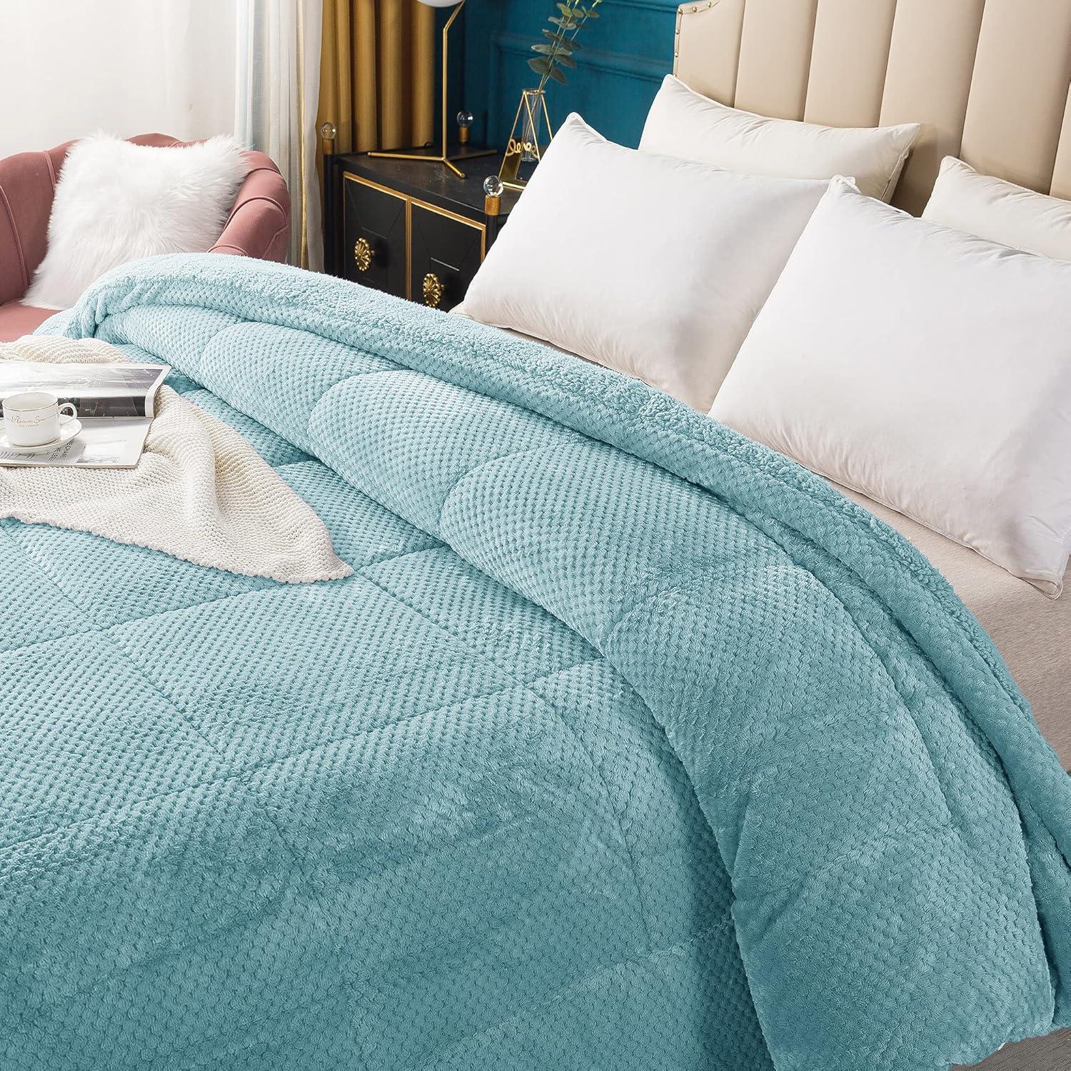 Kasentex Microfiber Reversible Comforter Super Ultra Soft Luxury Plush Sherpa, Machine Washable