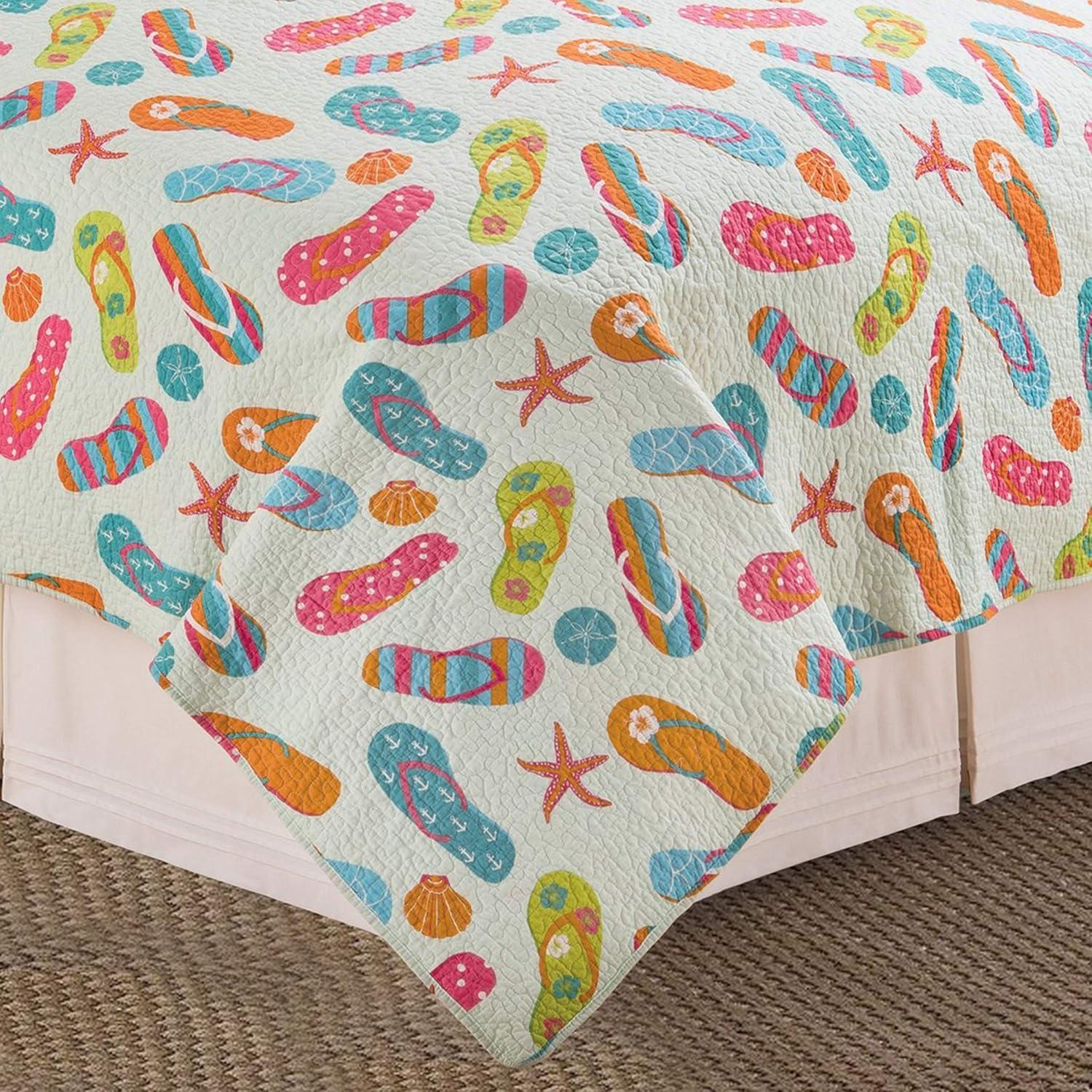 C&F Home Flip Flop Life Cotton Coastal Beach Theme King 3 Piece Beach Quilt Set