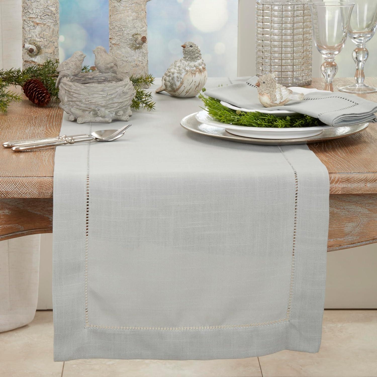 Gray Hemstitched Polyester Table Runner 16 x 54 Inches