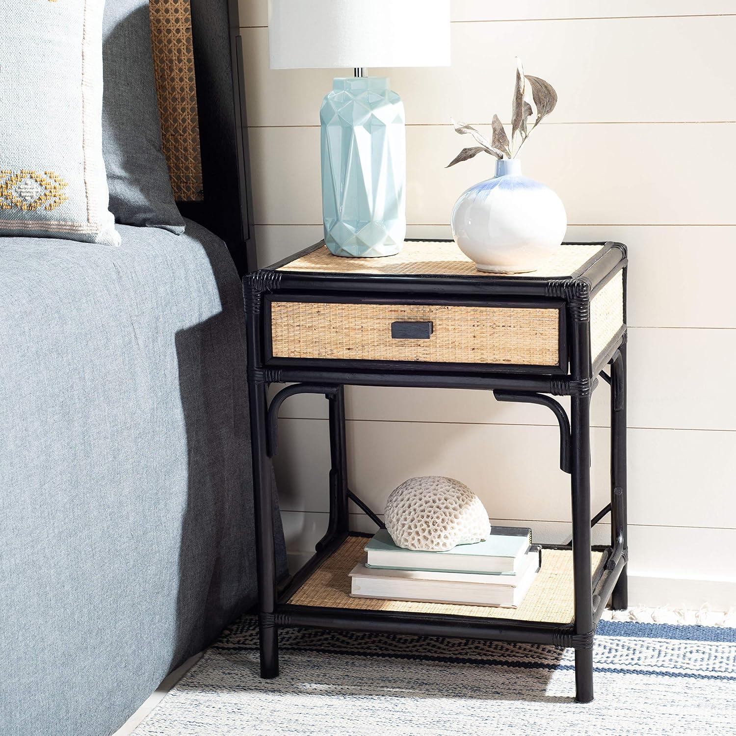Roya 1 Drawer 1 Shelf Nightstand - NST4005 - Black/Natural - Safavieh