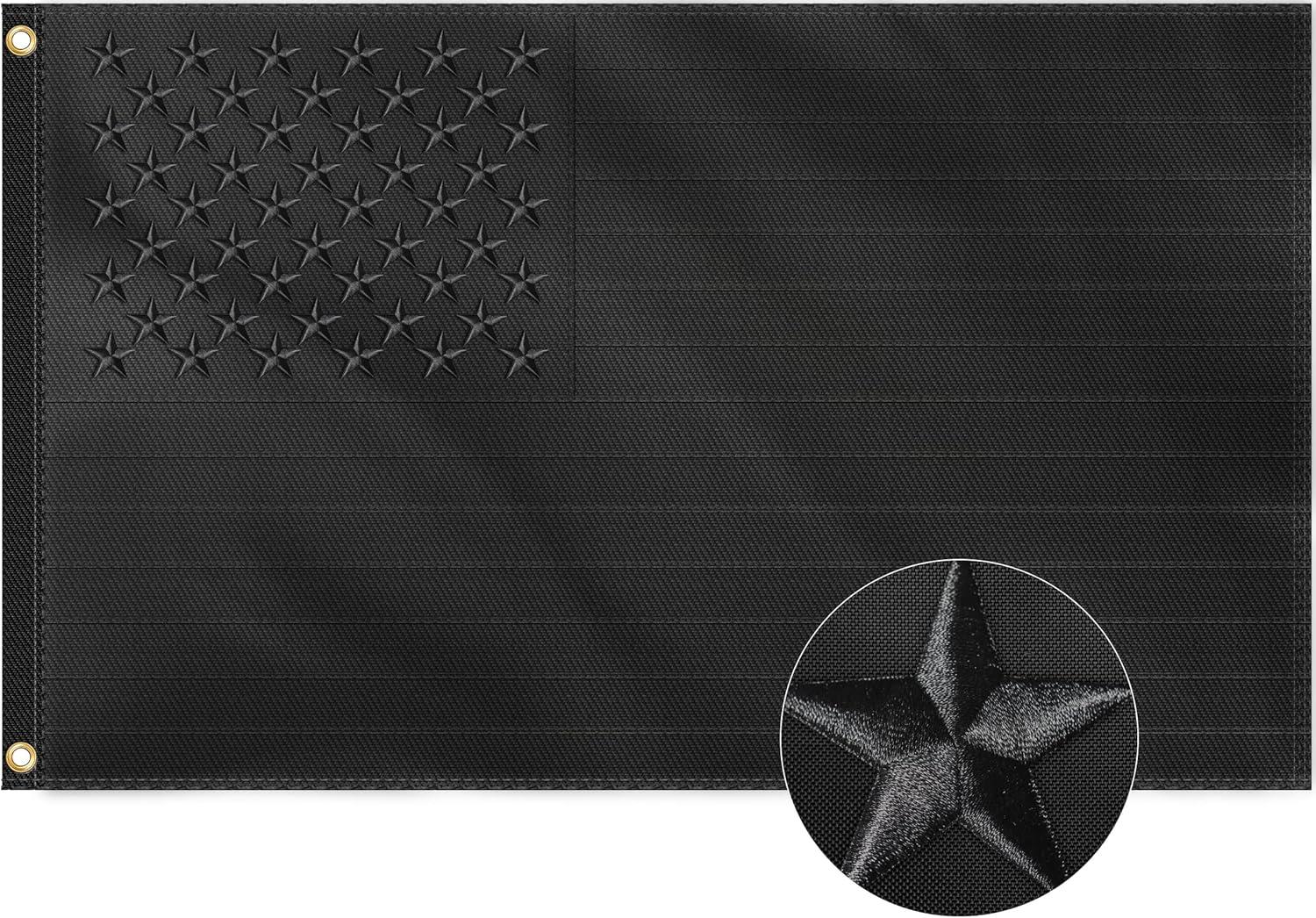 Heavy Duty All Black Polyester American Flag with Embroidered Stars