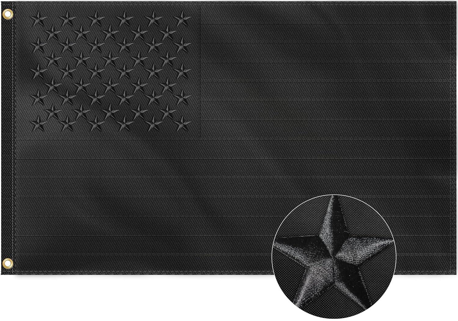 All Black American Flag 3x5 Ft All Black US Flag, Embroidered Stars, Sewn Stripes, Brass Grommets Black Flag, Heavy Duty USA Flags for Outdoor Blackout Tactical US Black Flag