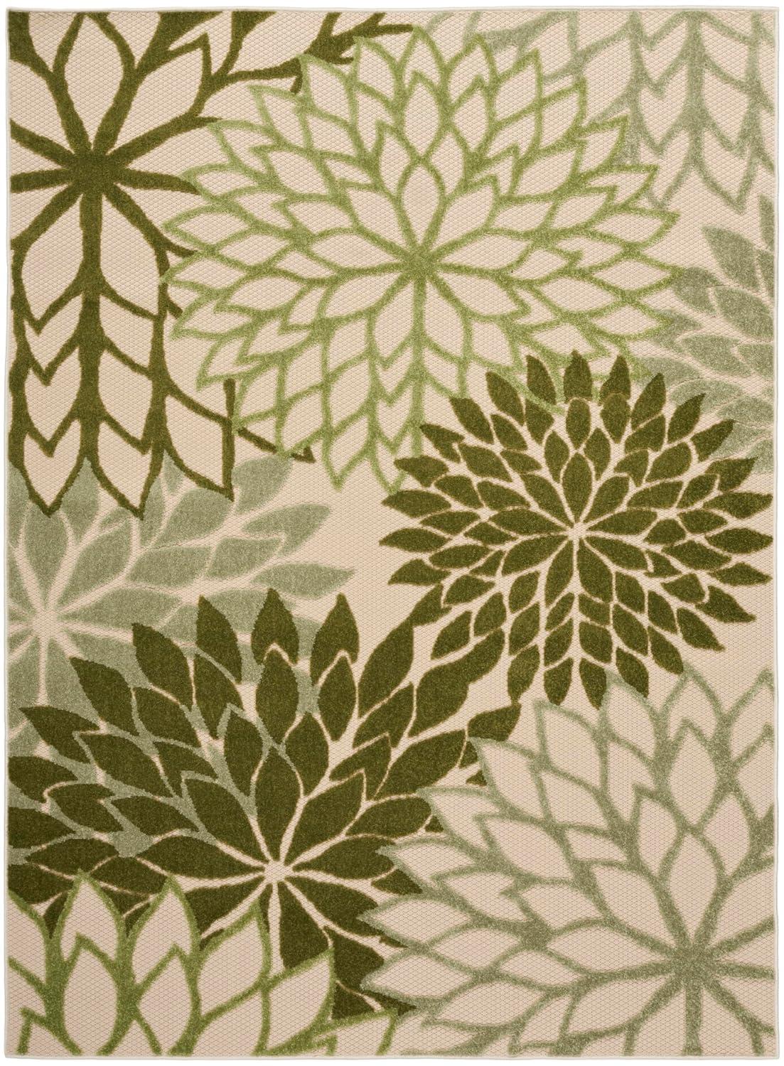 Nourison Aloha Floral Bloom Flatweave High-Low Indoor Outdoor Area Rug Ivory Green 3'6" x 5'6"