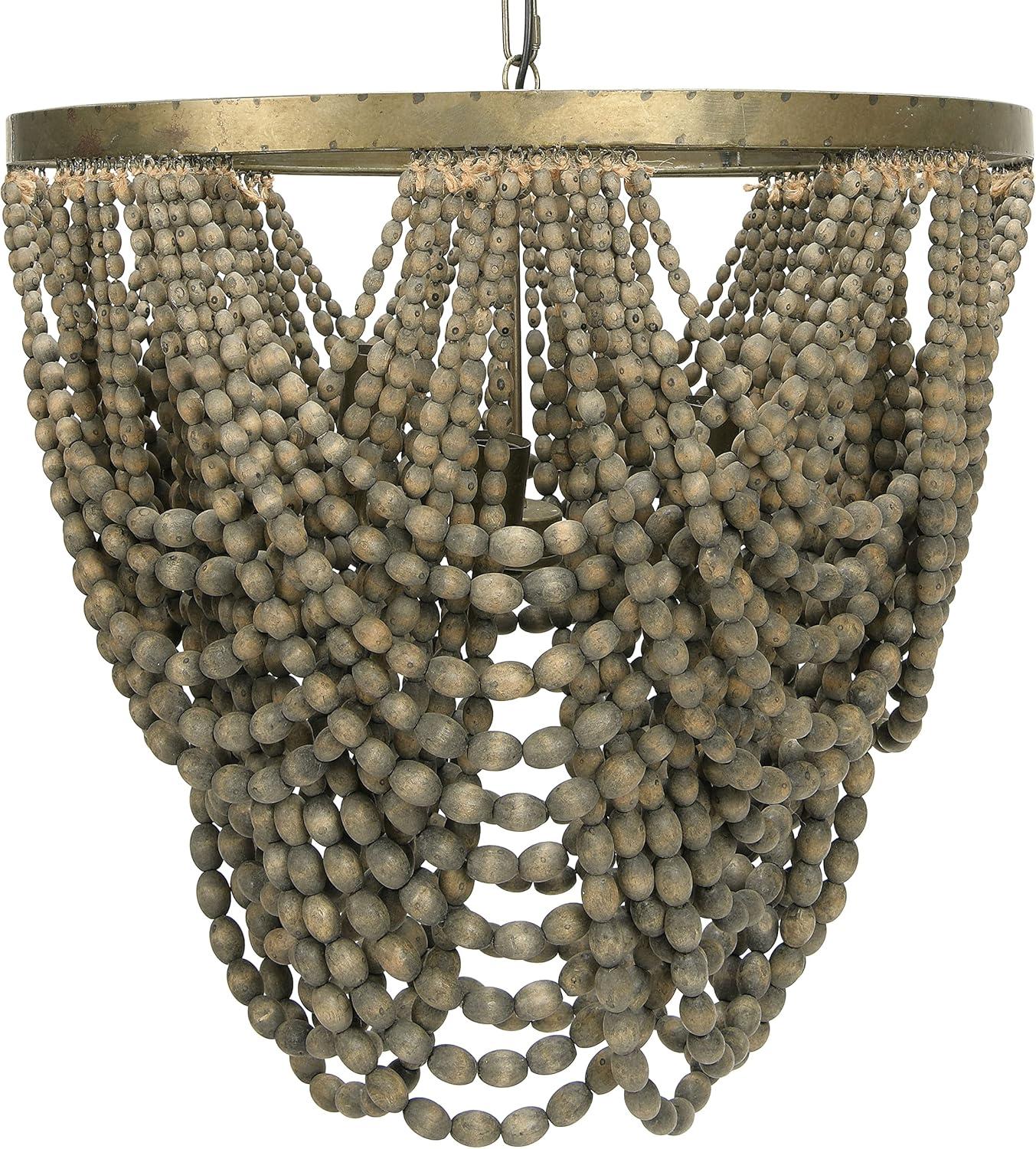 Gray Draped Wood Bead 2-Tier Chandelier