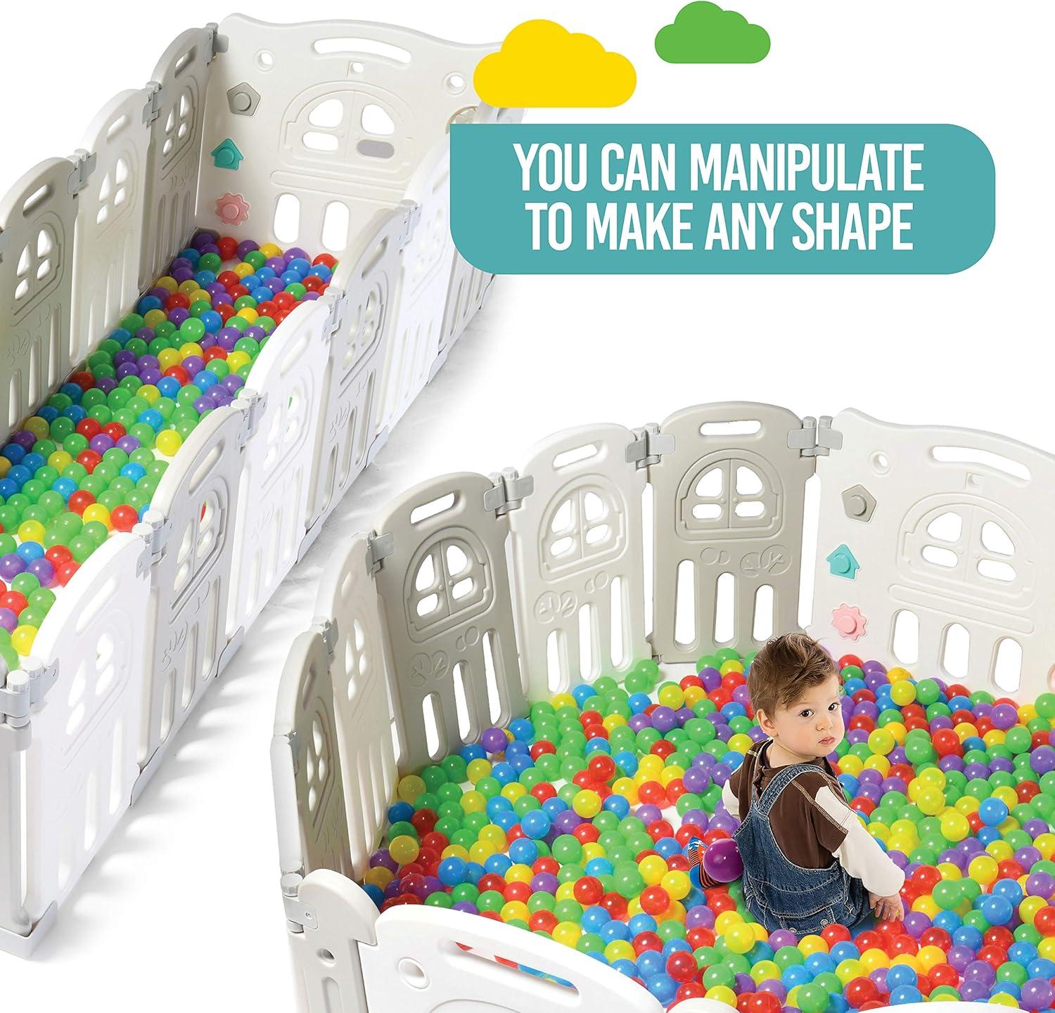 Play22 Foldable Baby Playpen 14 Panel - Kids Safety Activity Play Center - Safety Play Yard Play Pens for Babies - Safety Gates for Indoor and Outdoor Play - Adjustable Shape